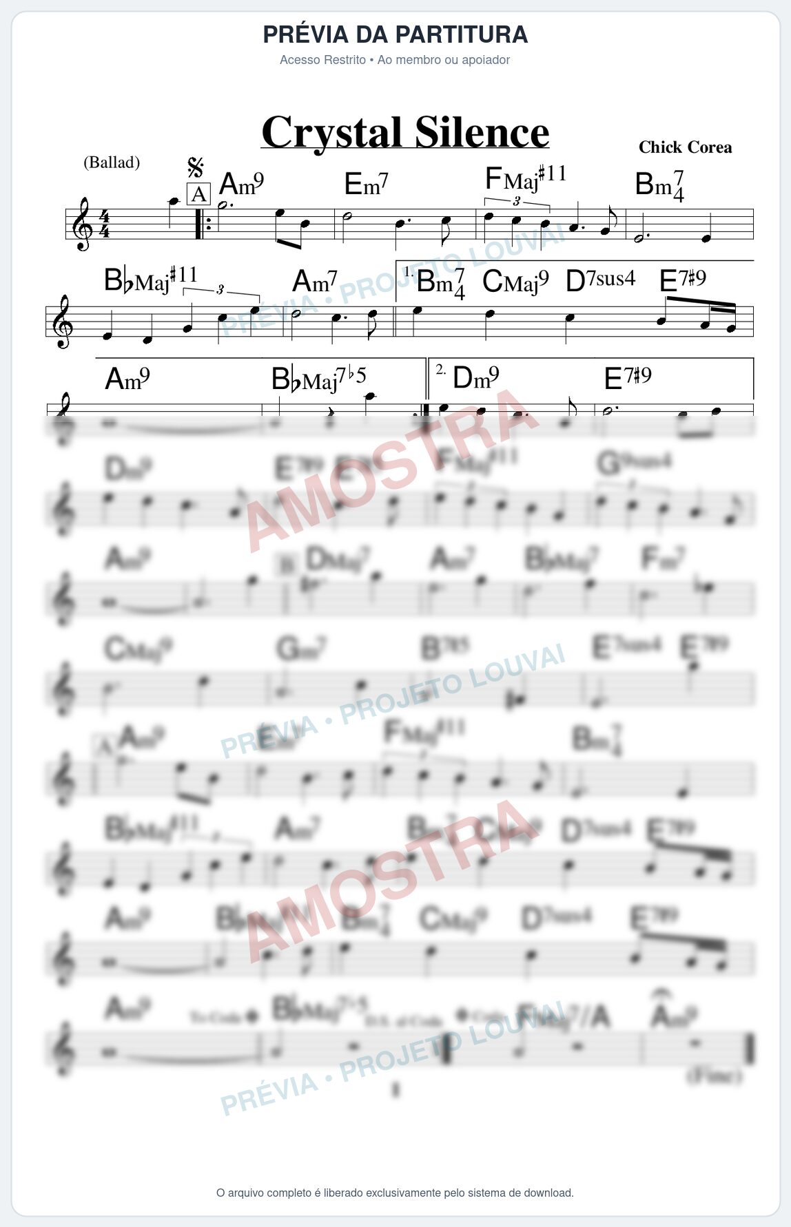 Prévia protegida da primeira página da partitura Partitura para Trompete Piccolo em Sib - Crystal Silence - Real Book de Jazz