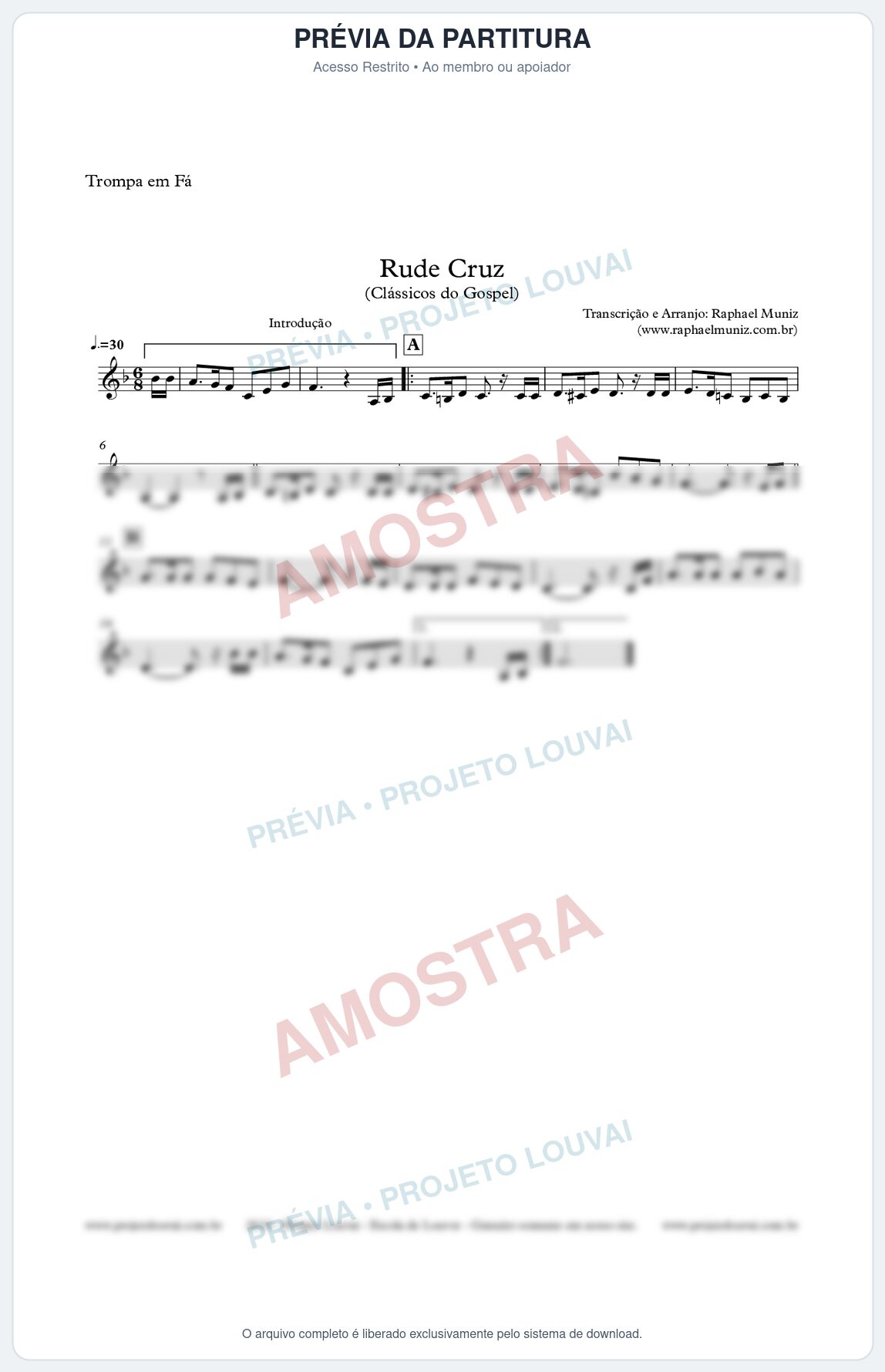 Prévia protegida da primeira página da partitura Partitura para Trompa em Fá - Rude Cruz - Clássicos do Gospel