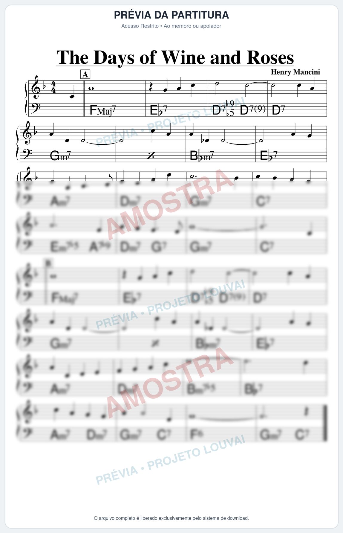 Prévia protegida da primeira página da partitura Partitura para Alaúde - The Days of Wine and Roses - Real Book de Jazz