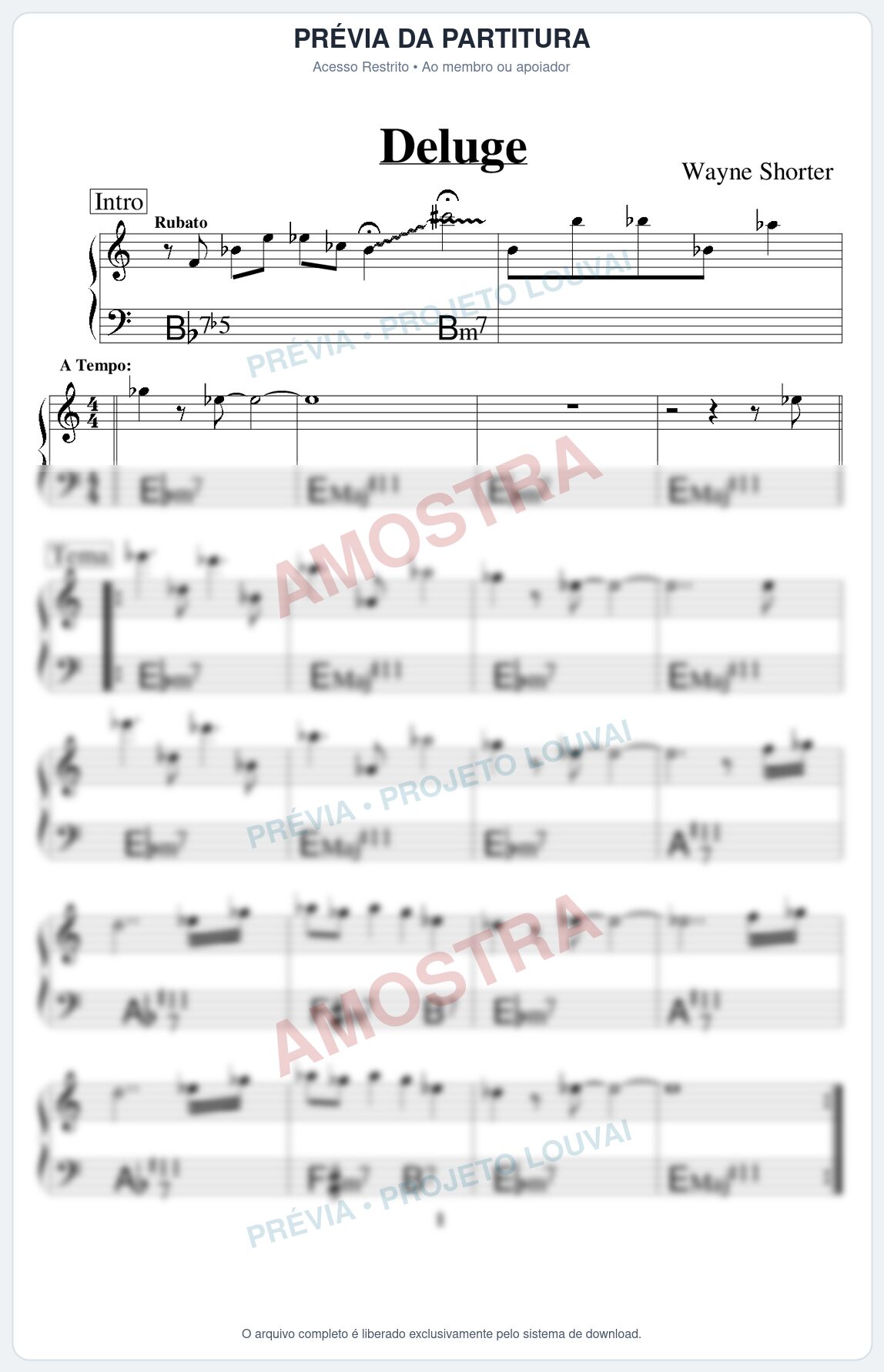 Prévia protegida da primeira página da partitura Partitura para Trompete Piccolo em Sib - Deluge - Real Book de Jazz