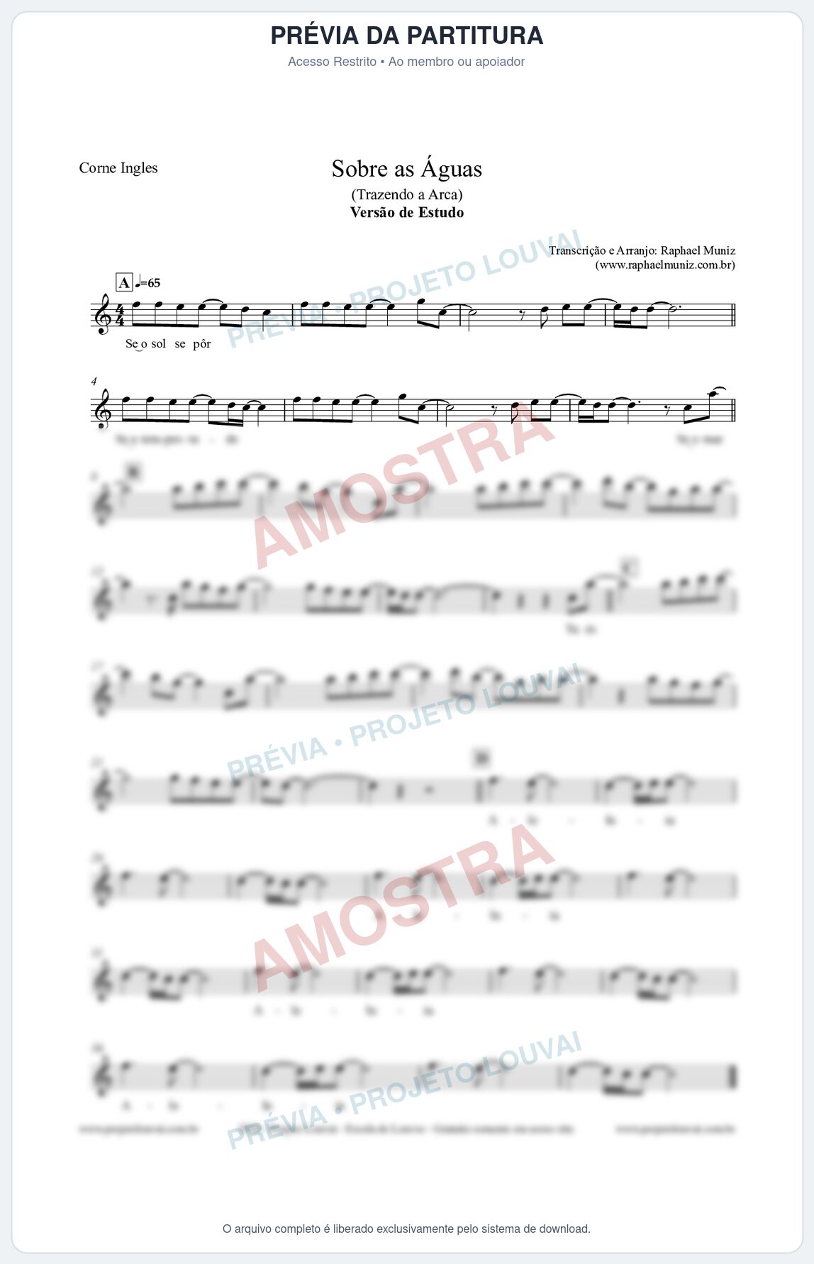 Prévia protegida da primeira página da partitura Partitura para Corne Inglês - Sobre as Águas (Versão de Estudo) - Trazendo a Arca