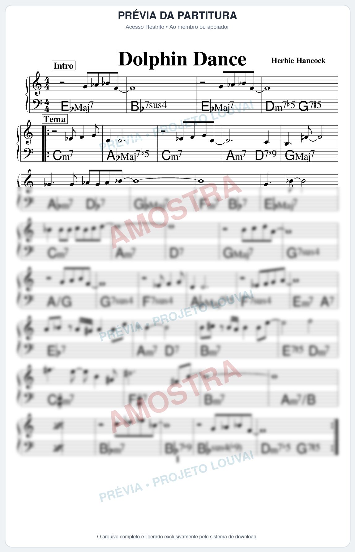 Prévia protegida da primeira página da partitura Partitura para Saxophone Sopranino - Dolphin Dance - Real Book de Jazz
