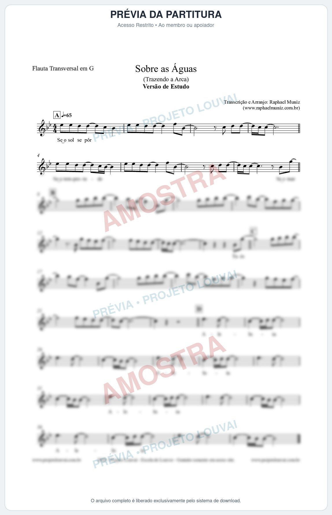 Prévia protegida da primeira página da partitura Partitura para Flauta Transversal em G - Sobre as Águas (Versão de Estudo) - Trazendo a Arca