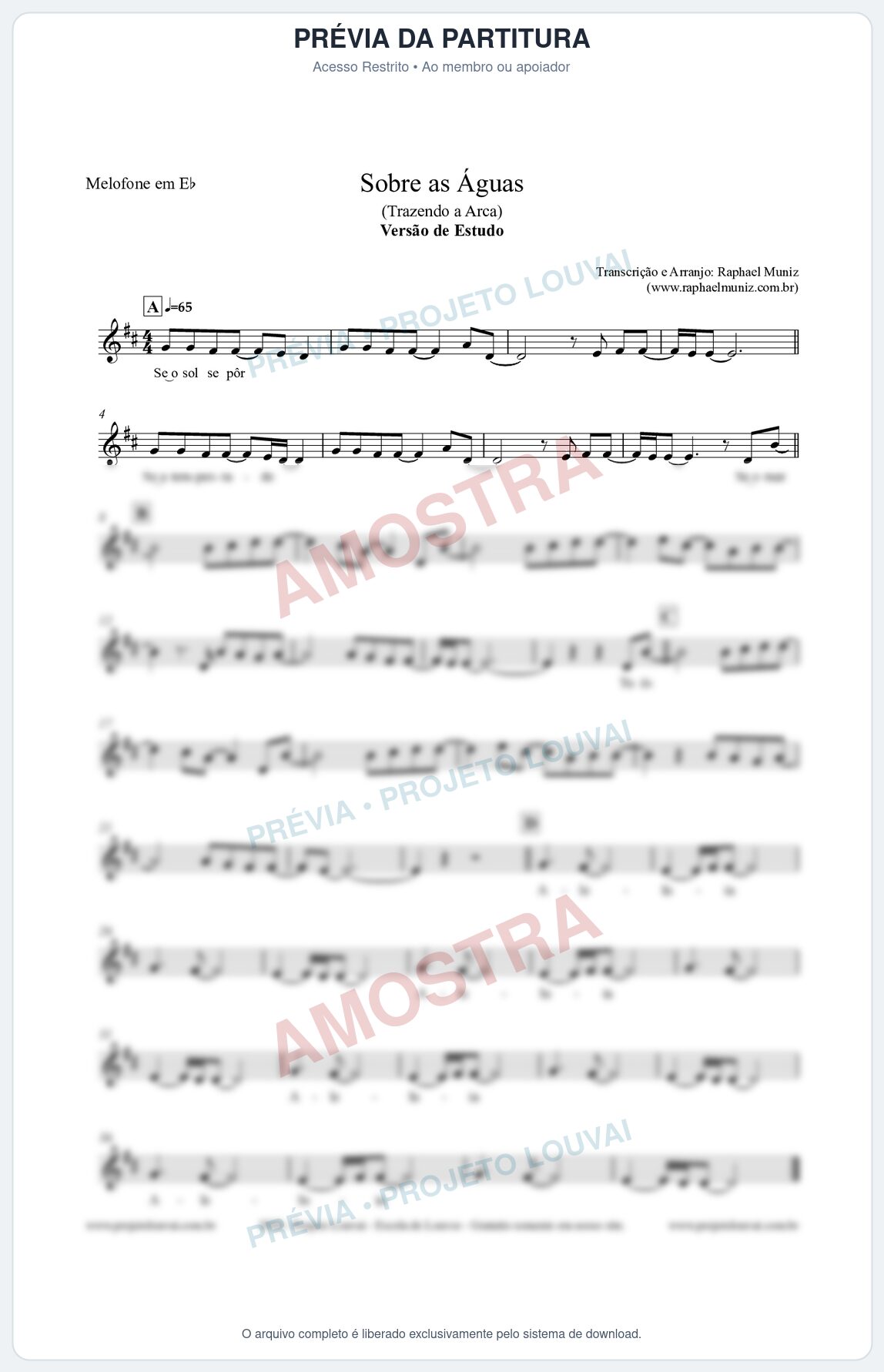 Prévia protegida da primeira página da partitura Partitura para Melofone em Eb - Sobre as Águas (Versão de Estudo) - Trazendo a Arca