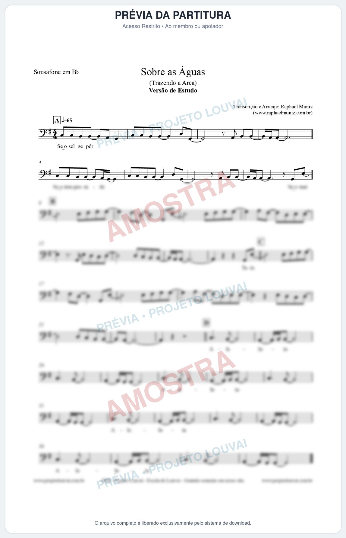 Prévia protegida da primeira página da partitura Partitura para Sousafone em Bb - Sobre as Águas (Versão de Estudo) - Trazendo a Arca