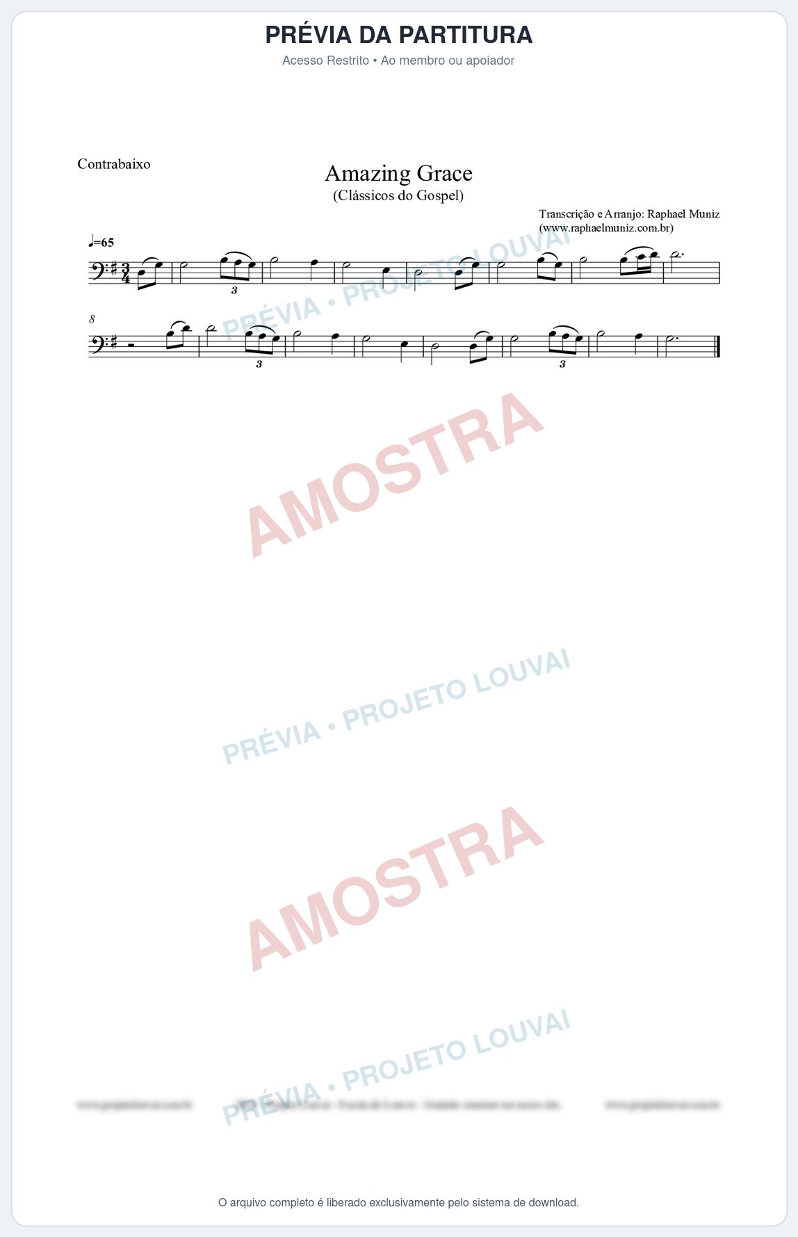 Prévia protegida da primeira página da partitura Partitura para Contrabaixo Acústico - Amazing Grace - Clássicos do Gospel