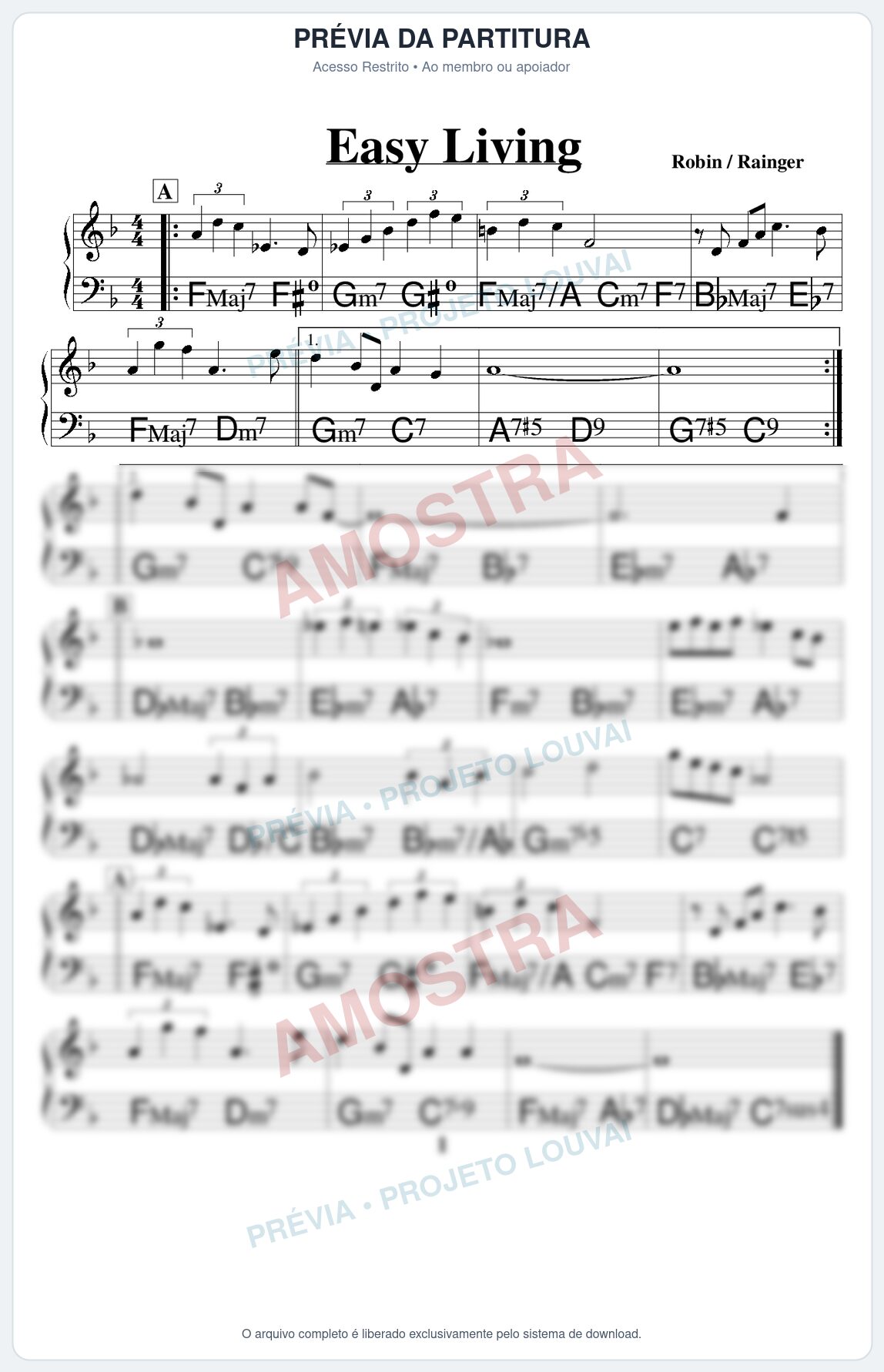 Prévia protegida da primeira página da partitura Partitura para Alaúde - Easy Living - Real Book de Jazz