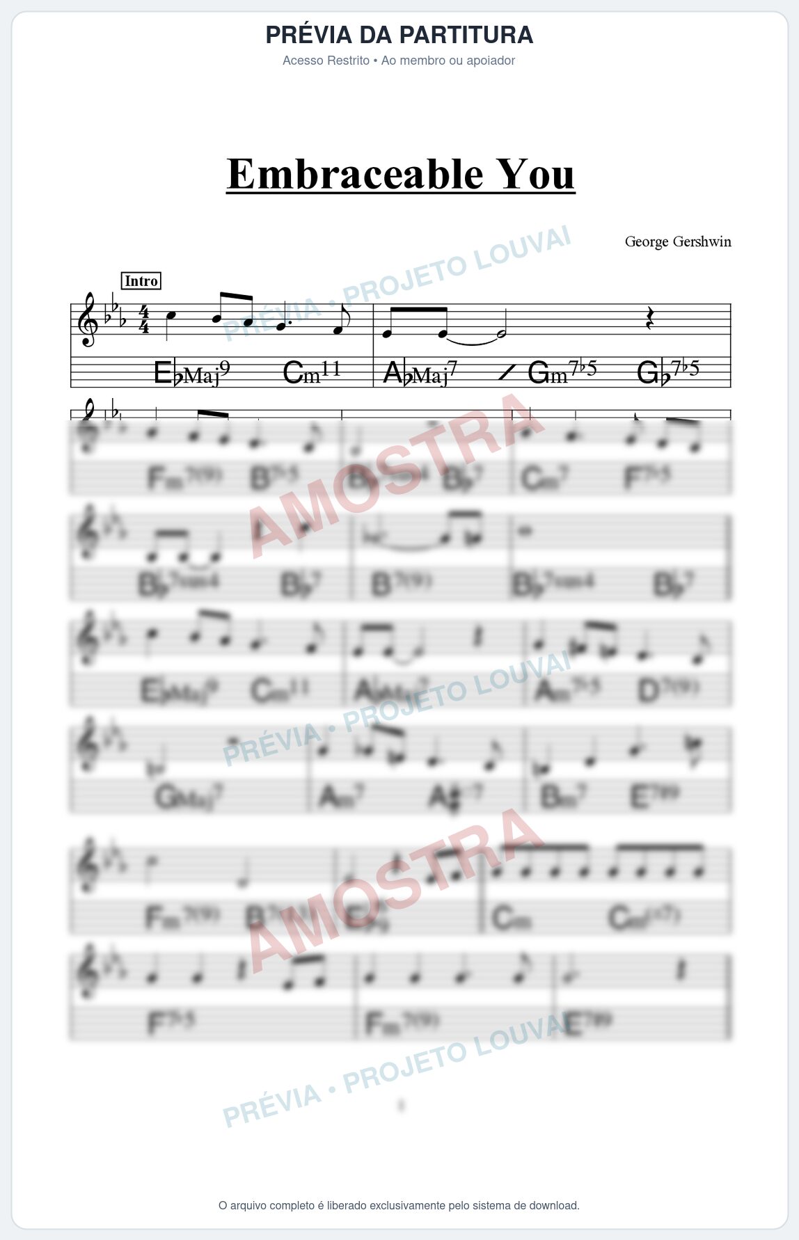 Prévia protegida da primeira página da partitura Partitura para Saxophone Sopranino - Embraceable You - Real Book de Jazz