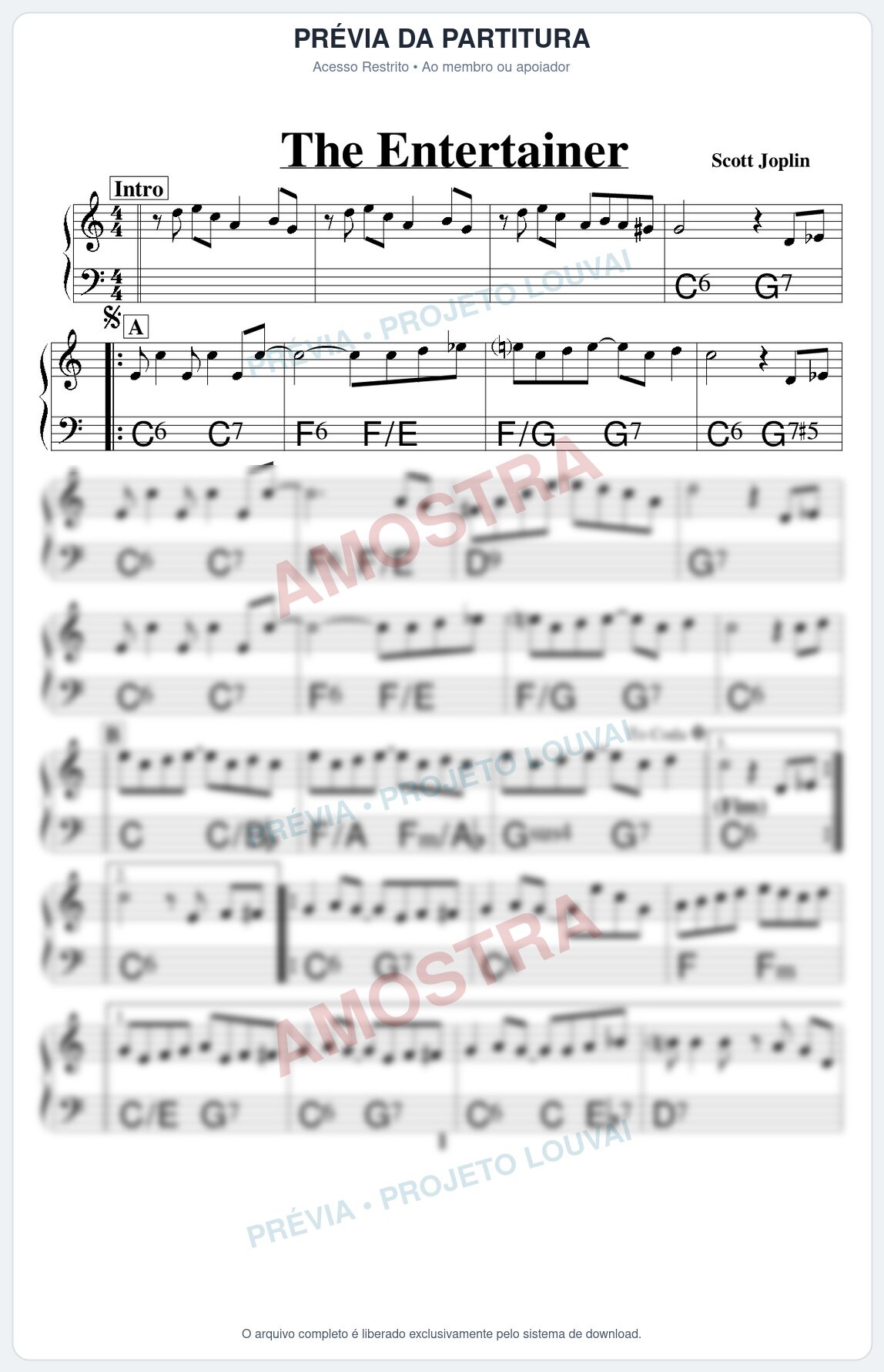 Prévia protegida da primeira página da partitura Partitura para Trompete Piccolo em Sib - The Entertainer - Real Book de Jazz