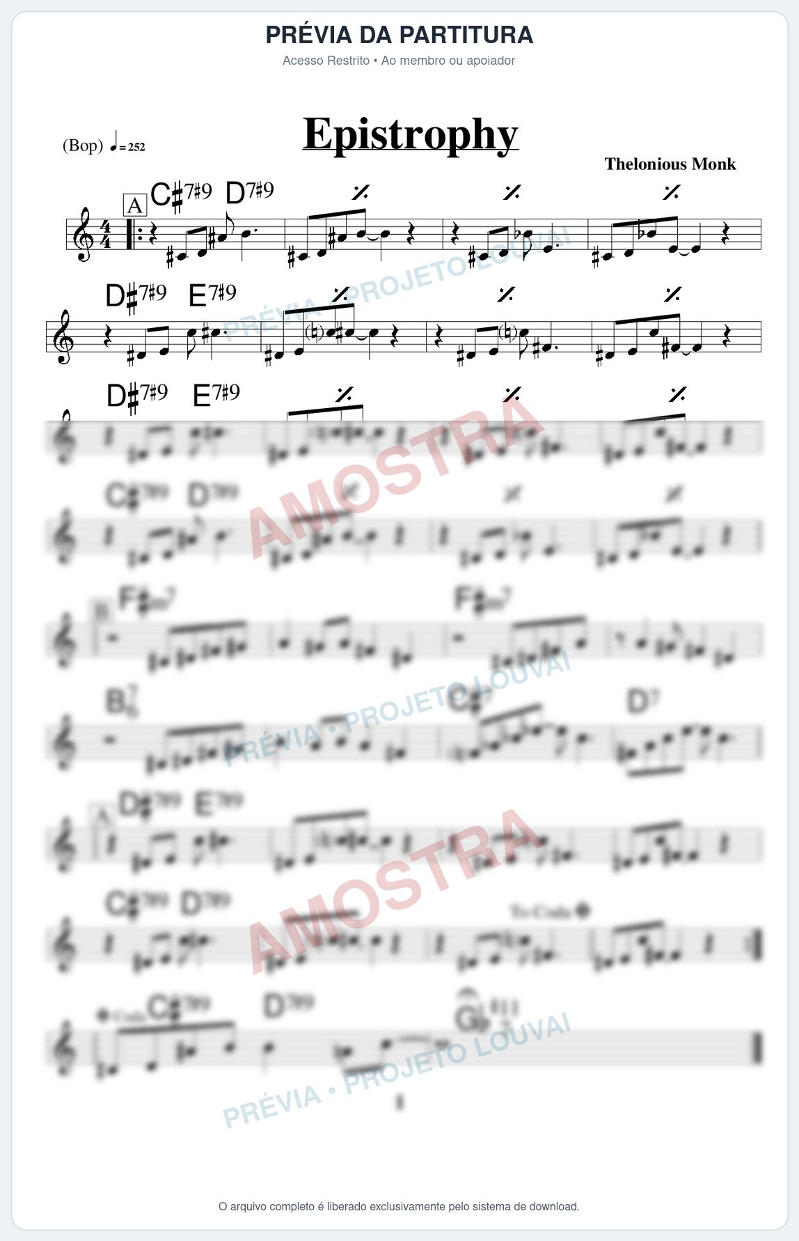 Prévia protegida da primeira página da partitura Partitura para Metalofone alto - Epistrophy - Real Book de Jazz