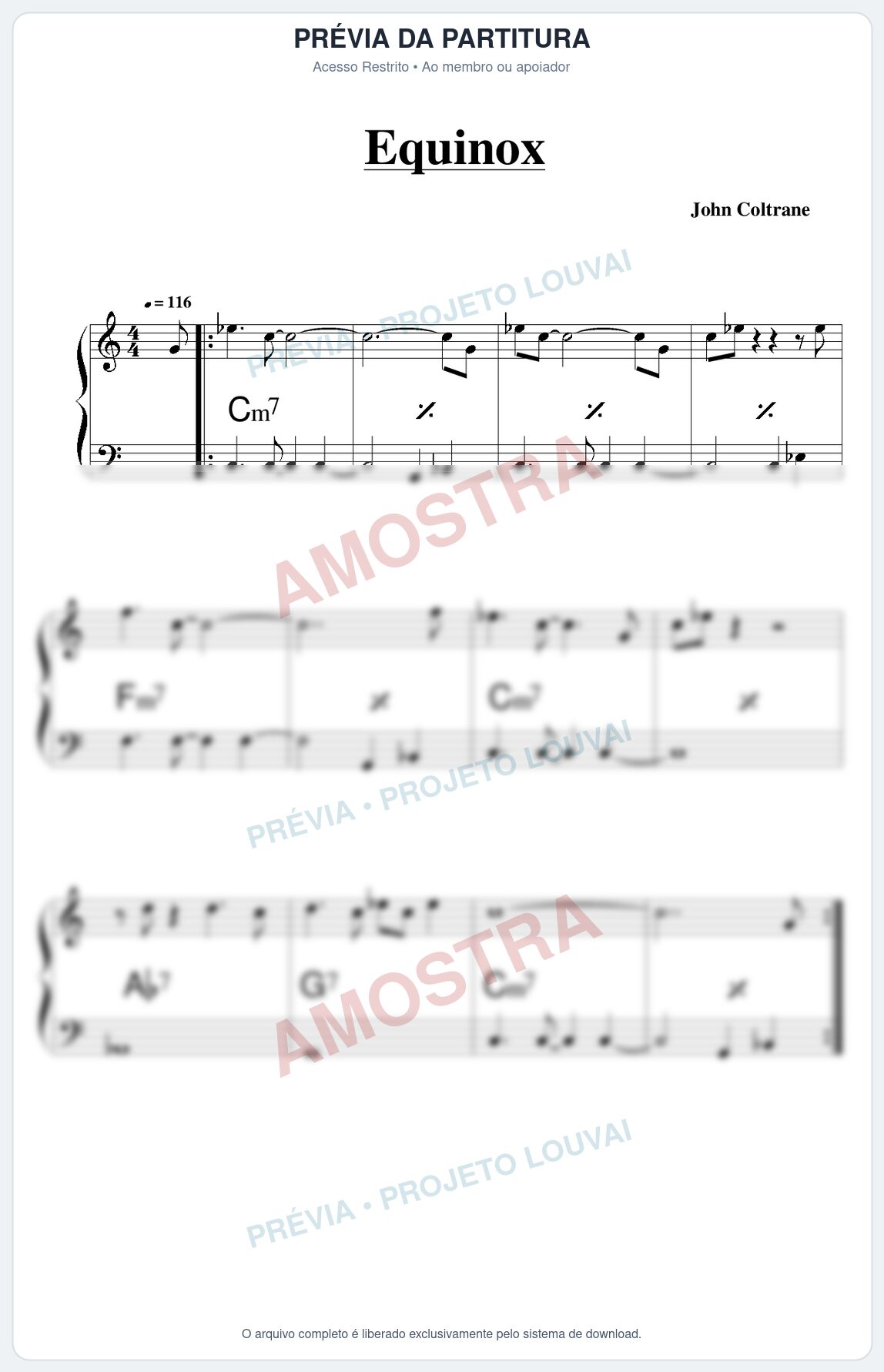 Prévia protegida da primeira página da partitura Partitura para Gaita de Fole - Equinox - Real Book de Jazz