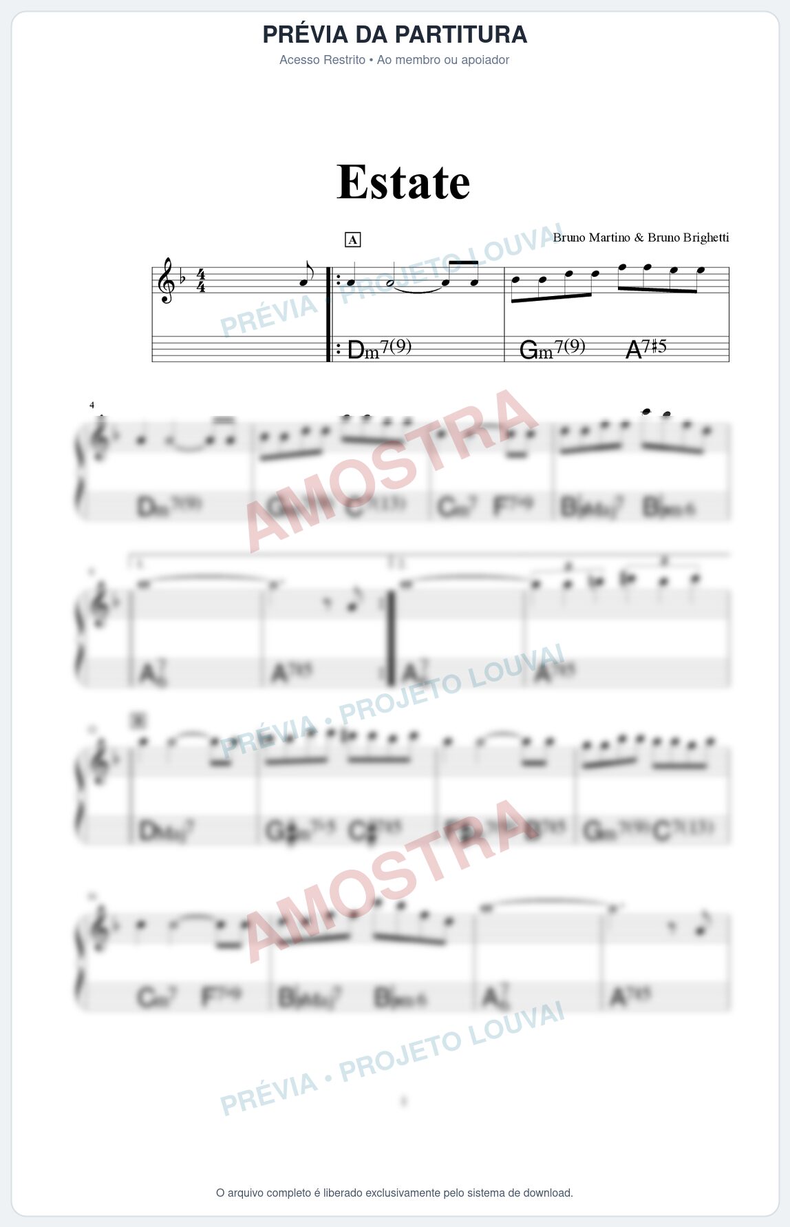Prévia protegida da primeira página da partitura Partitura para Alaúde - Estate - Real Book de Jazz