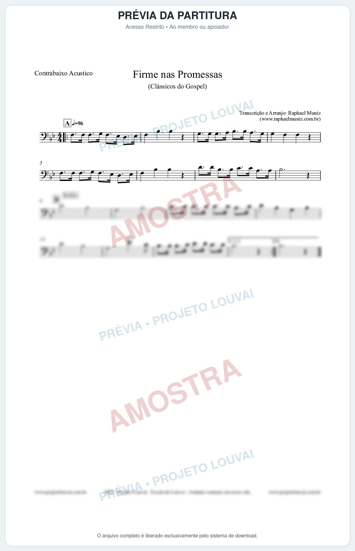 Prévia protegida da primeira página da partitura Partitura para Contrabaixo Acústico - Firme nas Promessas - Harpa Cristã nº107 - Clássicos do Gospel