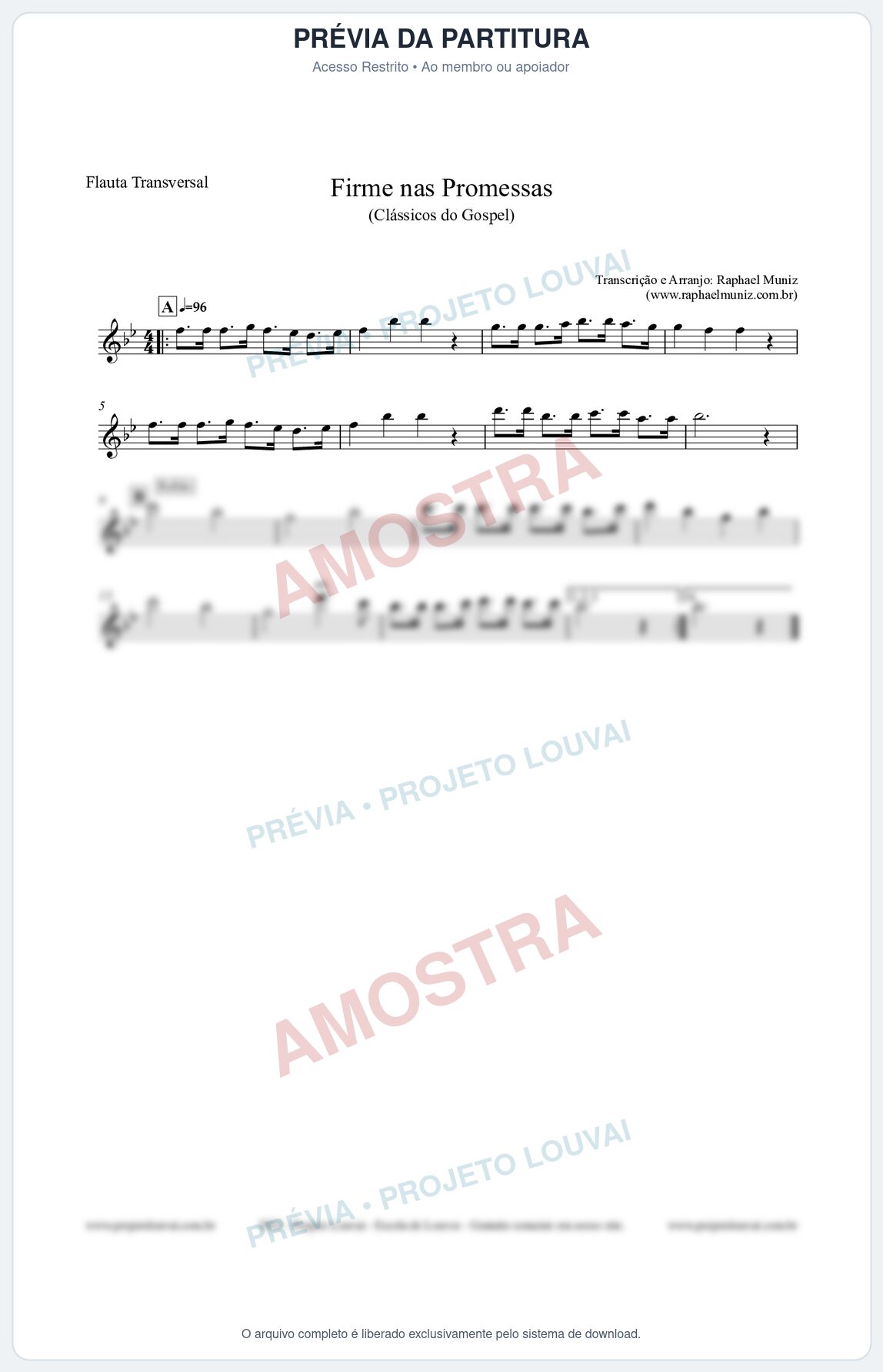 Prévia protegida da primeira página da partitura Partitura para Flauta Transversal - Firme nas Promessas - Harpa Cristã nº107 - Clássicos do Gospel