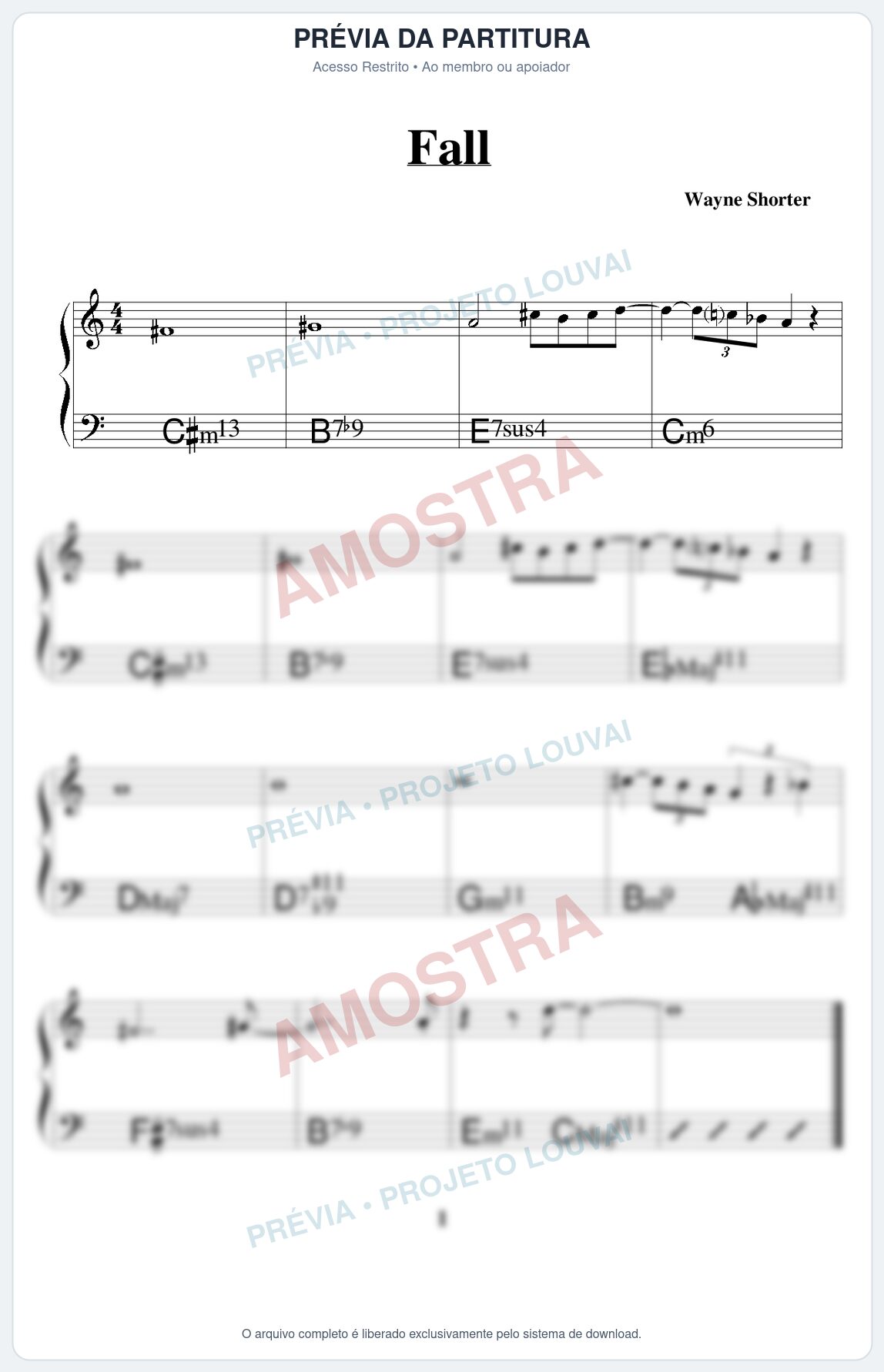 Prévia protegida da primeira página da partitura Partitura para Trompete Piccolo em Sib - Fall - Real Book de Jazz