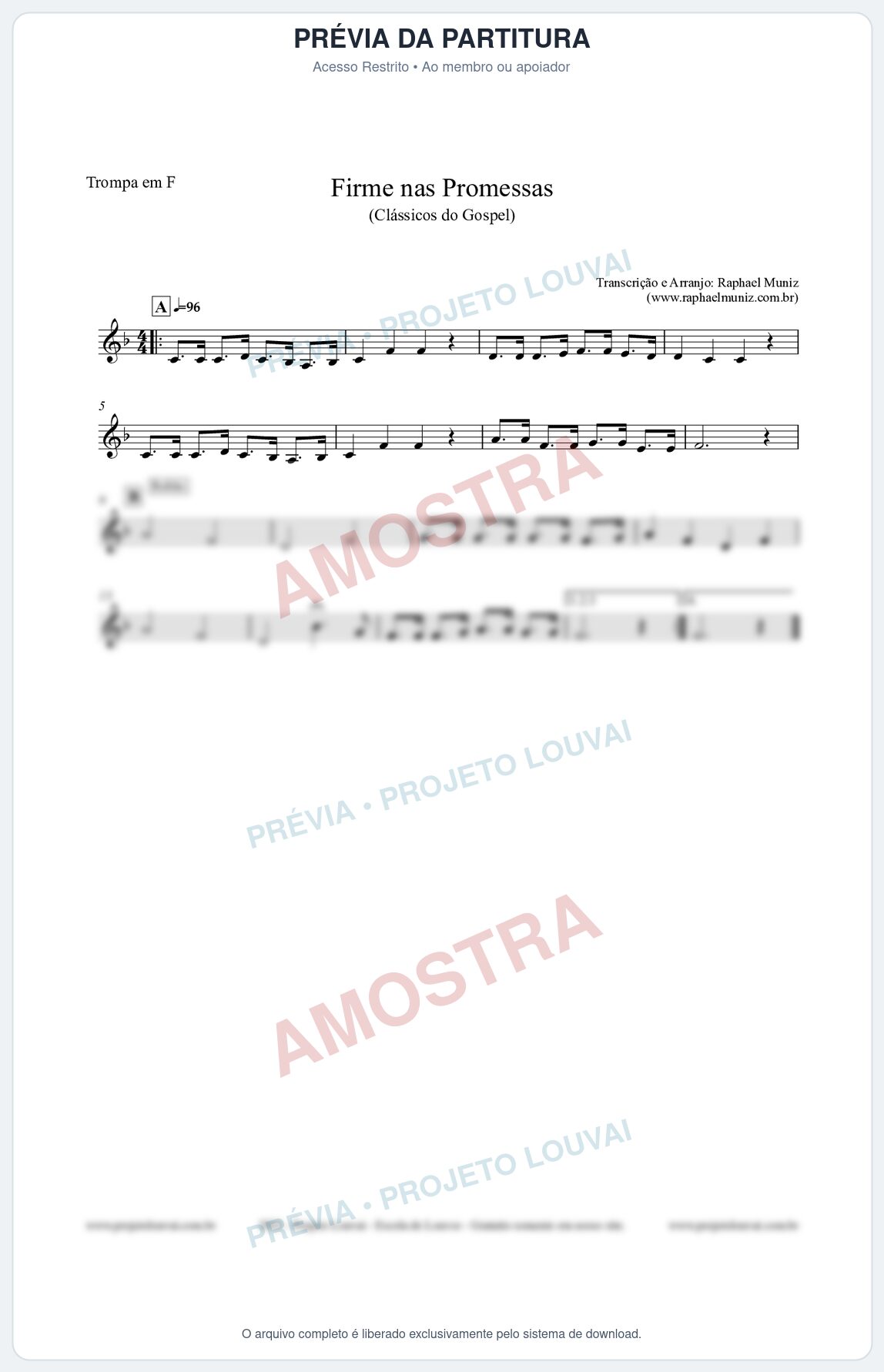 Prévia protegida da primeira página da partitura Partitura para Trompa em F - Firme nas Promessas - Harpa Cristã nº107 - Clássicos do Gospel