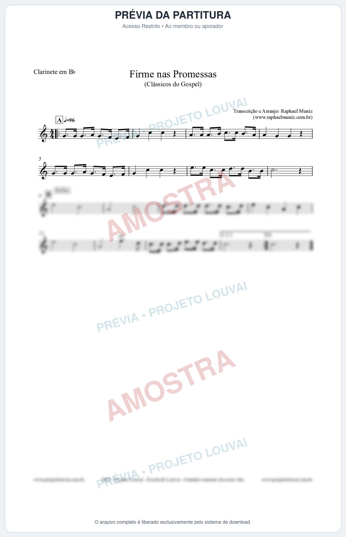 Prévia protegida da primeira página da partitura Partitura para Clarinete em Bb - Firme nas Promessas - Harpa Cristã nº107 - Clássicos do Gospel