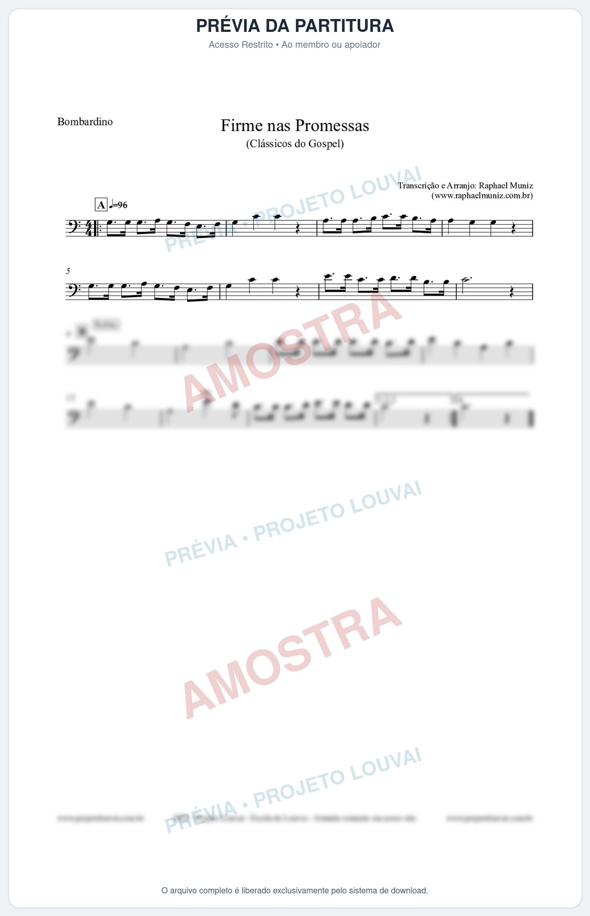 Prévia protegida da primeira página da partitura Partitura para Bombardino - Firme nas Promessas - Harpa Cristã nº107 - Clássicos do Gospel
