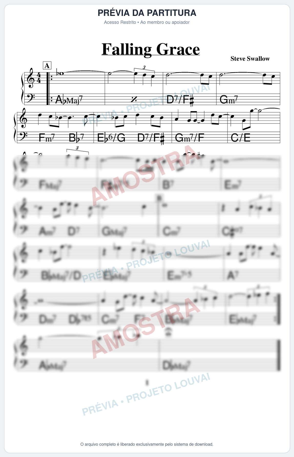 Prévia protegida da primeira página da partitura Partitura para Trompete Piccolo em Sib - Falling Grace - Real Book de Jazz