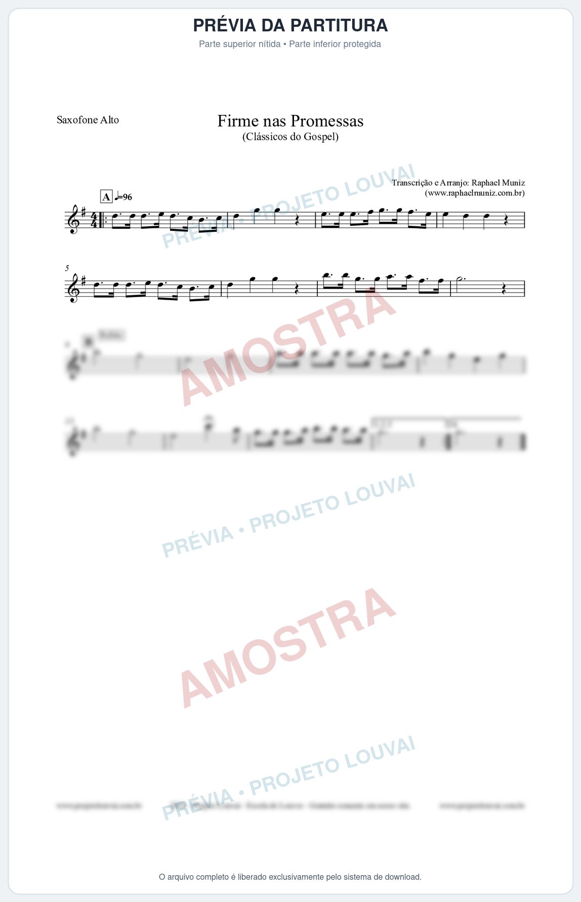 Prévia protegida da primeira página da partitura Partitura para Saxofone Alto - Firme nas Promessas - Harpa Cristã nº107 - Clássicos do Gospel