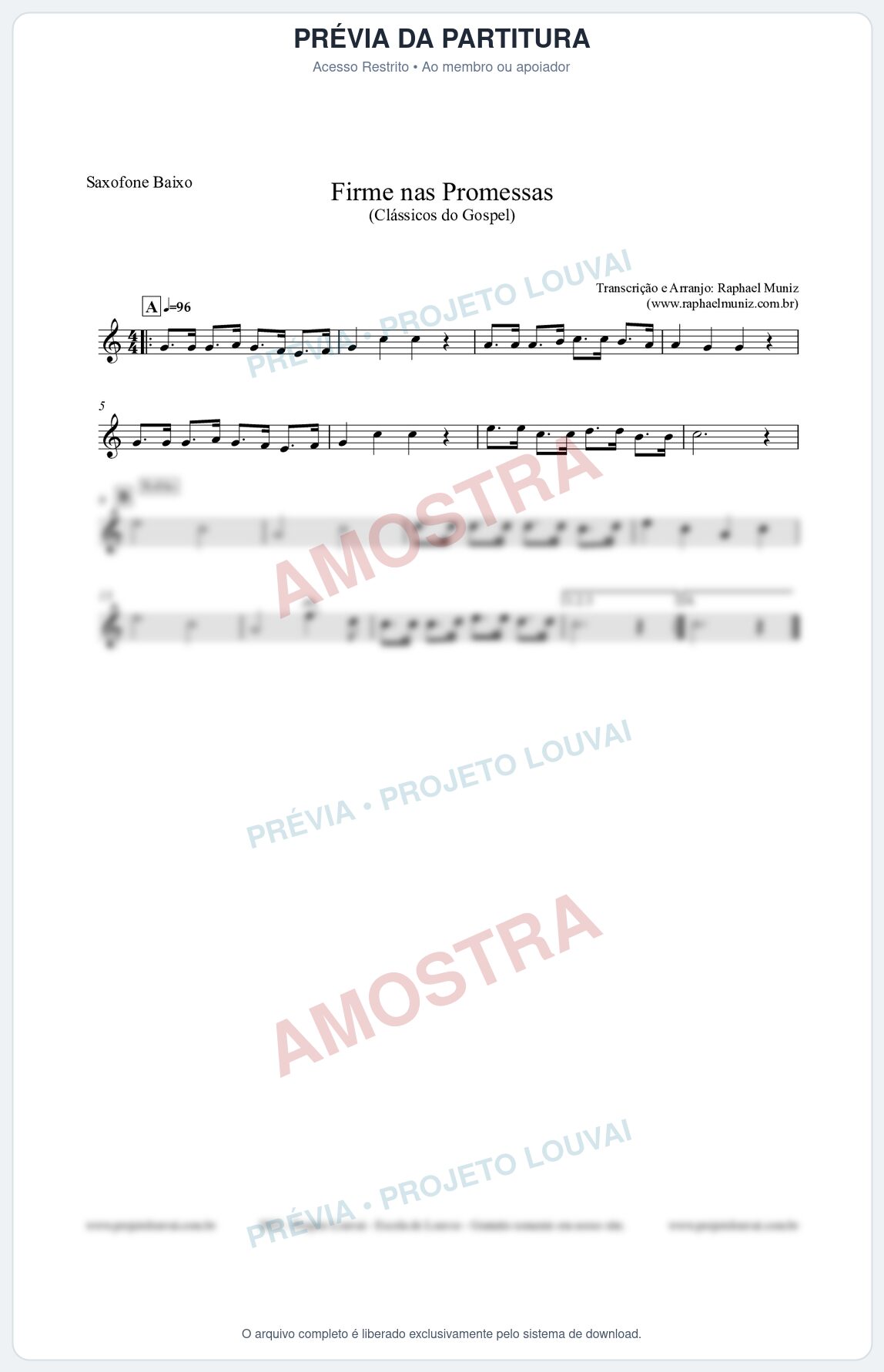 Prévia protegida da primeira página da partitura Partitura para Saxofone Baixo - Firme nas Promessas - Harpa Cristã nº107 - Clássicos do Gospel