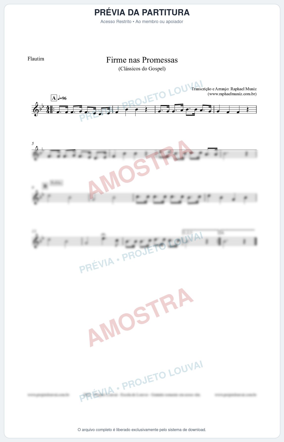 Prévia protegida da primeira página da partitura Partitura para Flautim - Firme nas Promessas - Harpa Cristã nº107 - Clássicos do Gospel