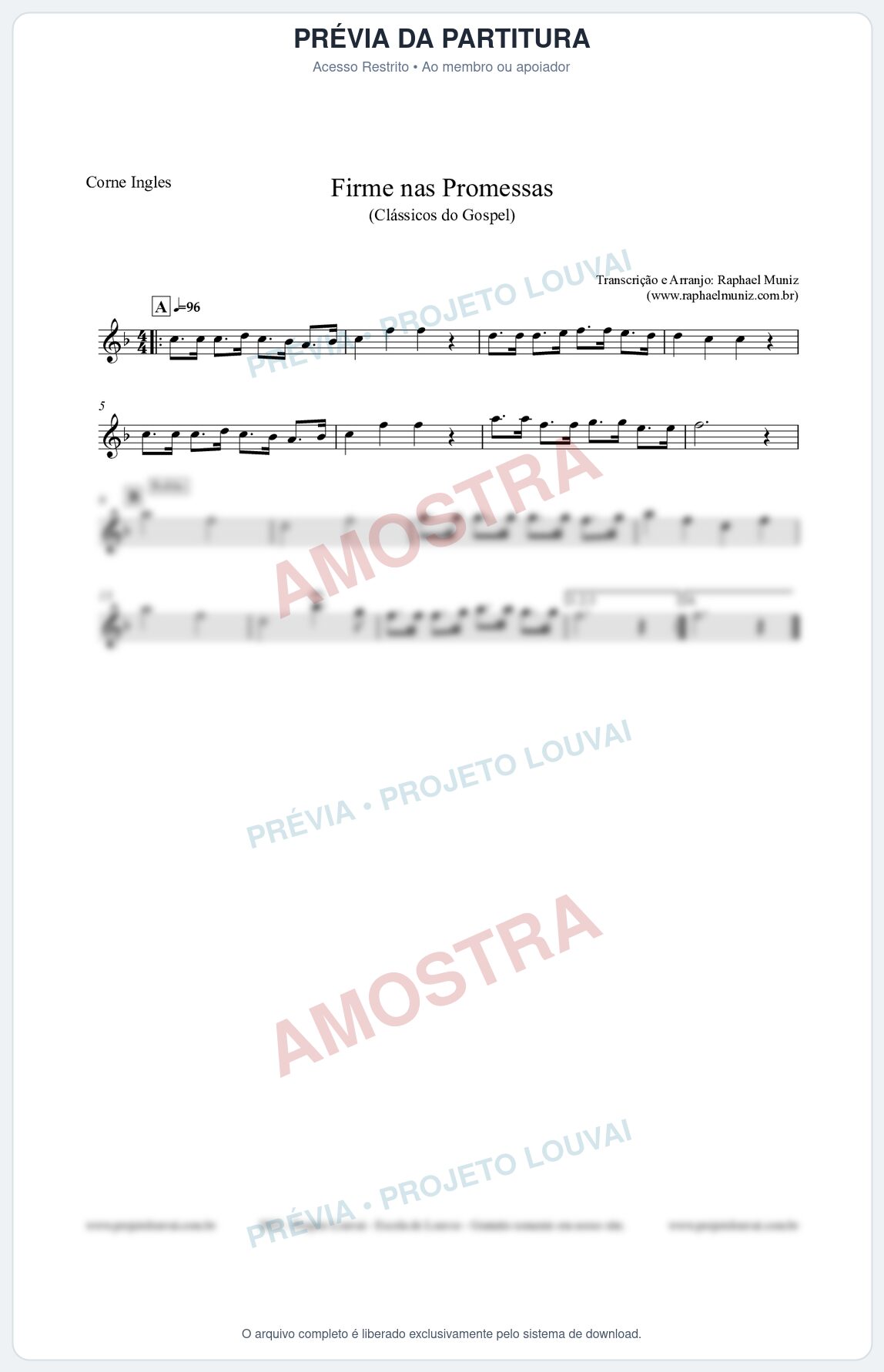 Prévia protegida da primeira página da partitura Partitura para Corne Inglês - Firme nas Promessas - Harpa Cristã nº107 - Clássicos do Gospel