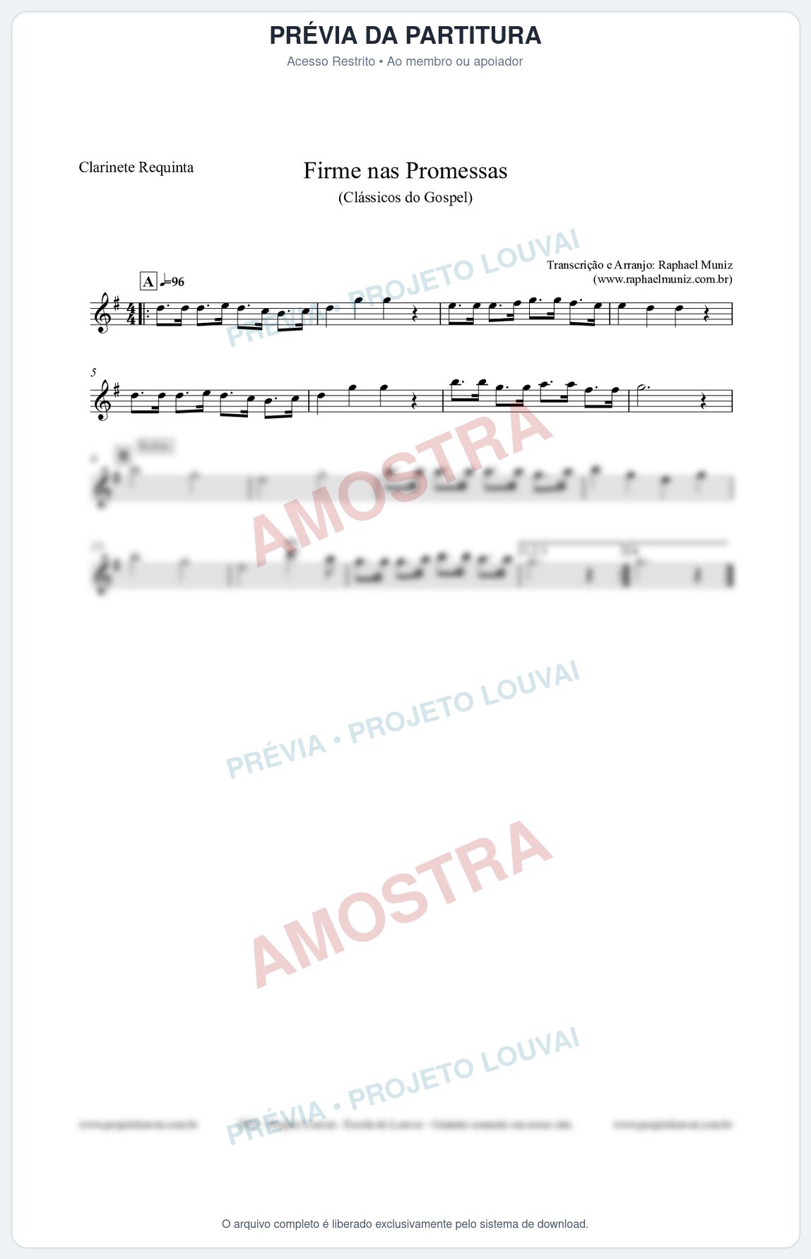Prévia protegida da primeira página da partitura Partitura para Clarinete Requinta - Firme nas Promessas - Harpa Cristã nº107 - Clássicos do Gospel
