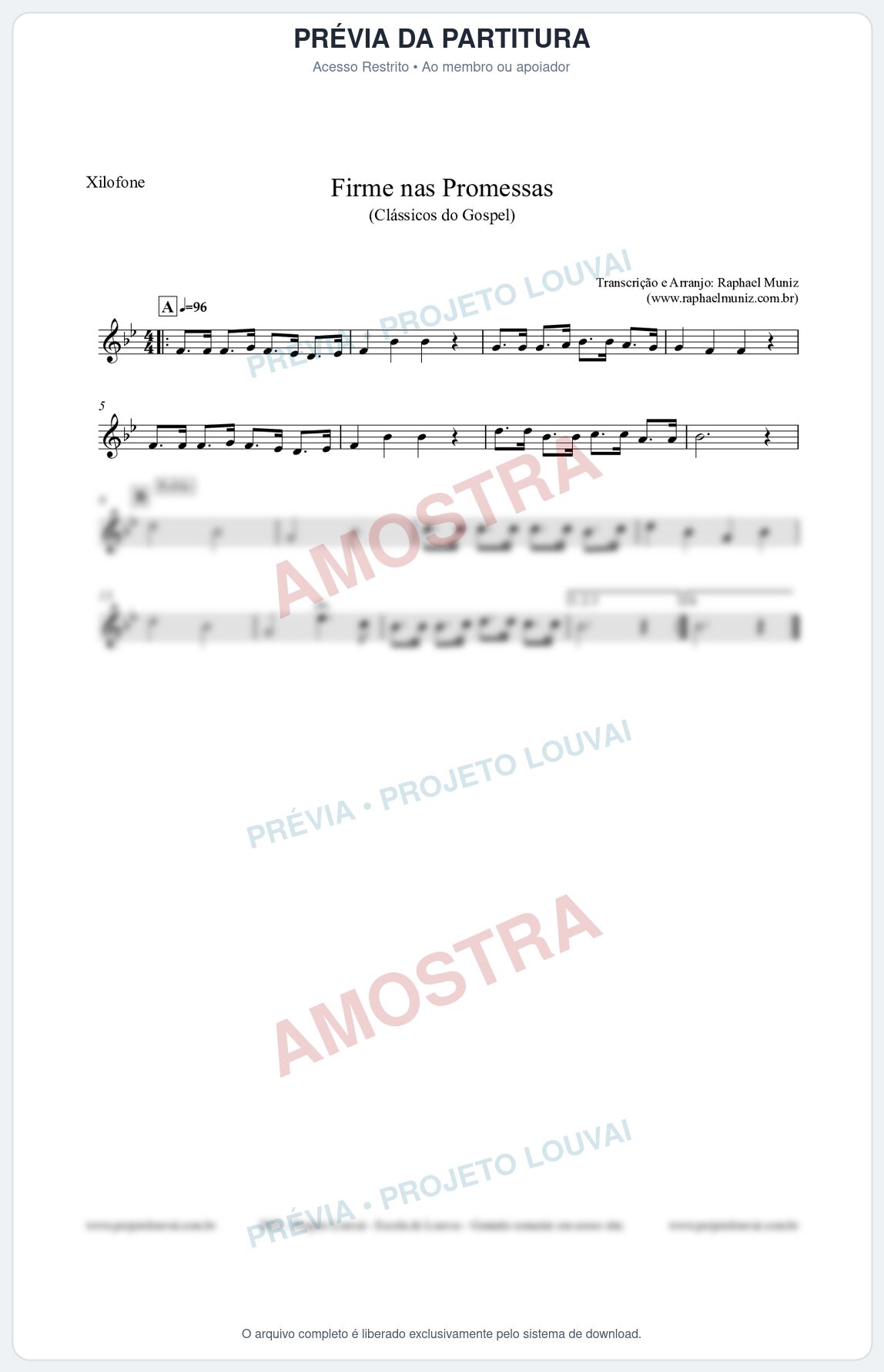 Prévia protegida da primeira página da partitura Partitura para Xilofone - Firme nas Promessas - Harpa Cristã nº107 - Clássicos do Gospel