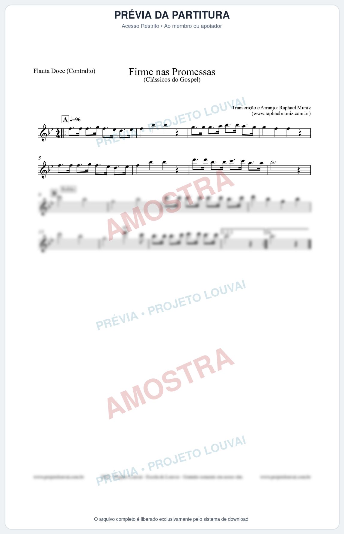 Prévia protegida da primeira página da partitura Partitura para Flauta Doce (Contralto) - Firme nas Promessas - Harpa Cristã nº107 - Clássicos do Gospel