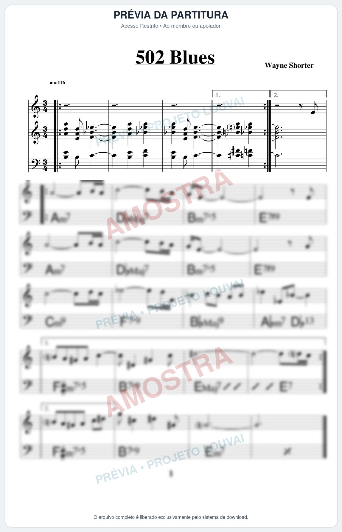 Prévia protegida da primeira página da partitura Partitura para Saxophone Sopranino - 502 Blues - Real Book de Jazz