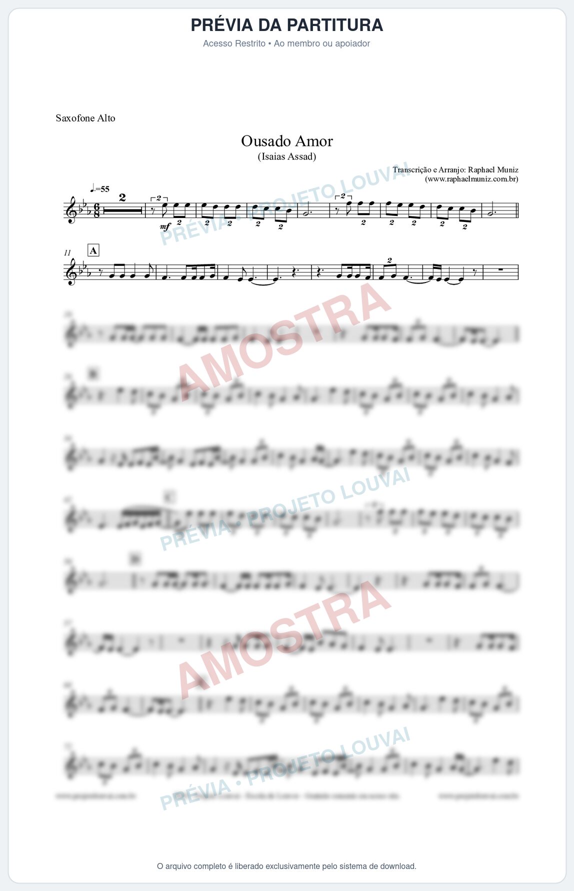 Prévia protegida da primeira página da partitura Partitura para Sax Alto - Ousado Amor (Reckless Love) - Isaias Saad