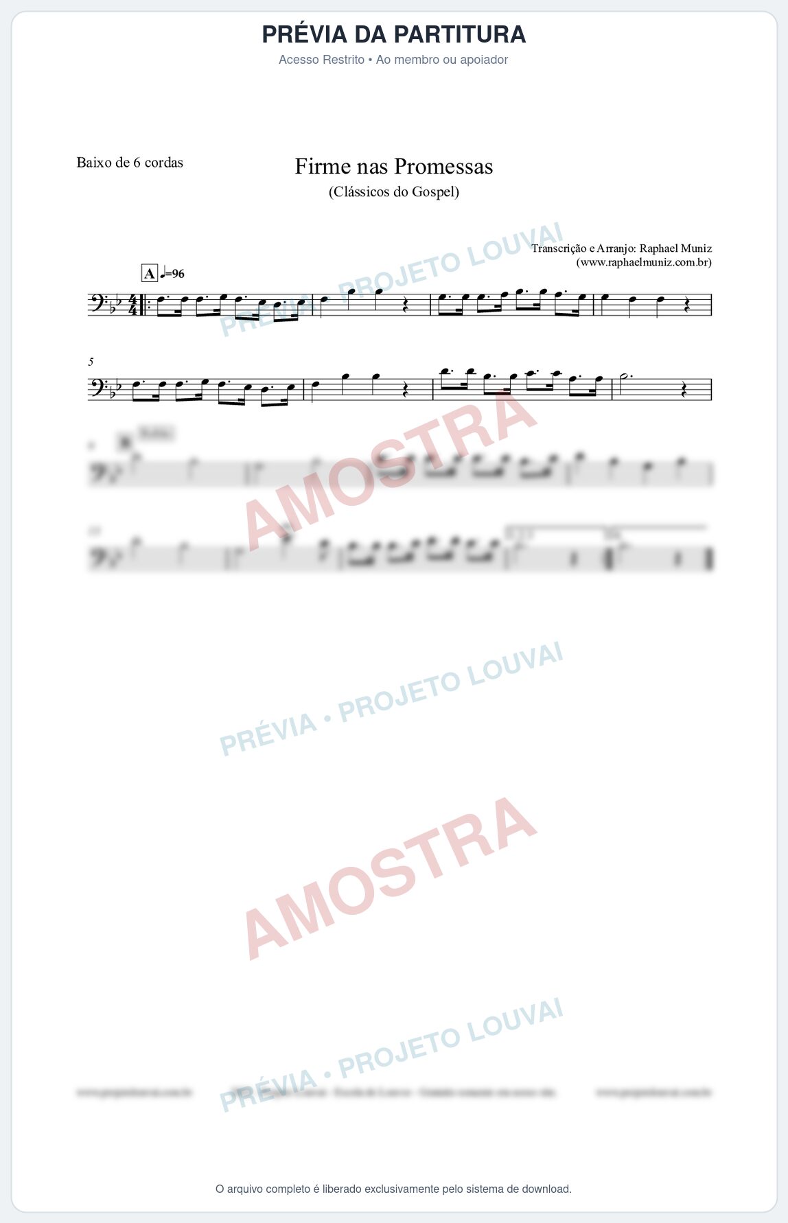 Prévia protegida da primeira página da partitura Partitura para Baixo de 6 cordas - Firme nas Promessas - Harpa Cristã nº107 - Clássicos do Gospel