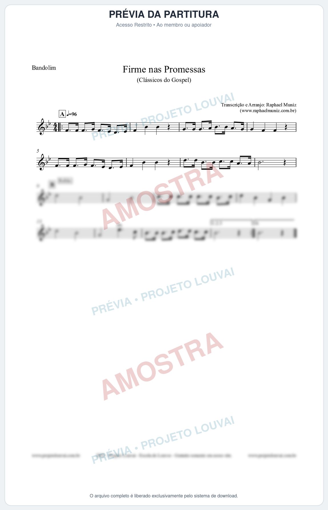 Prévia protegida da primeira página da partitura Partitura para Bandolim - Firme nas Promessas - Harpa Cristã nº107 - Clássicos do Gospel