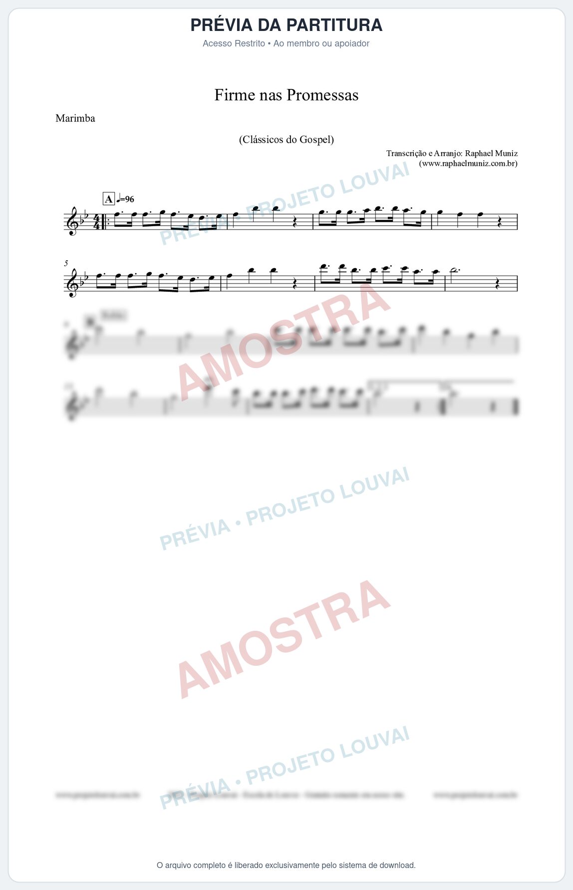 Prévia protegida da primeira página da partitura Partitura para Marimba - Firme nas Promessas - Harpa Cristã nº107 - Clássicos do Gospel