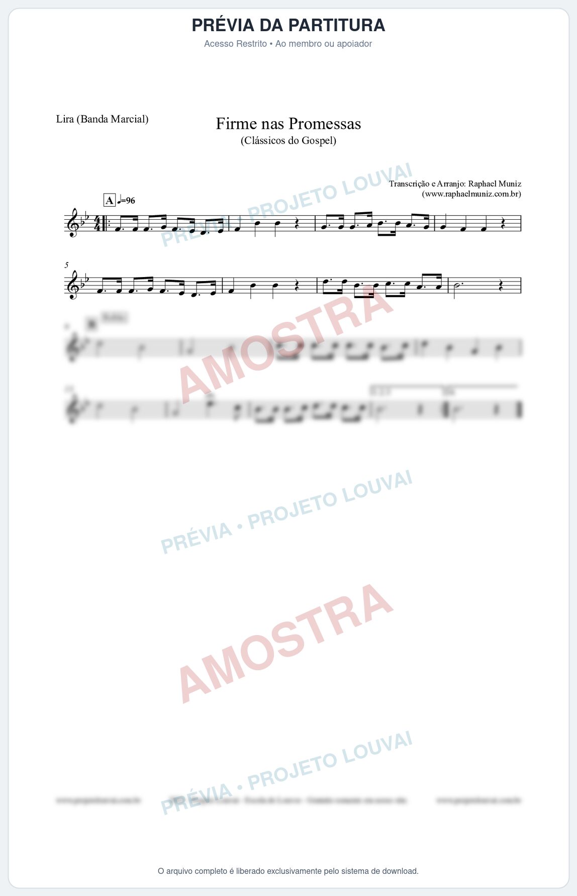 Prévia protegida da primeira página da partitura Partitura para Lira (Banda Marcial) - Firme nas Promessas - Harpa Cristã nº107 - Clássicos do Gospel