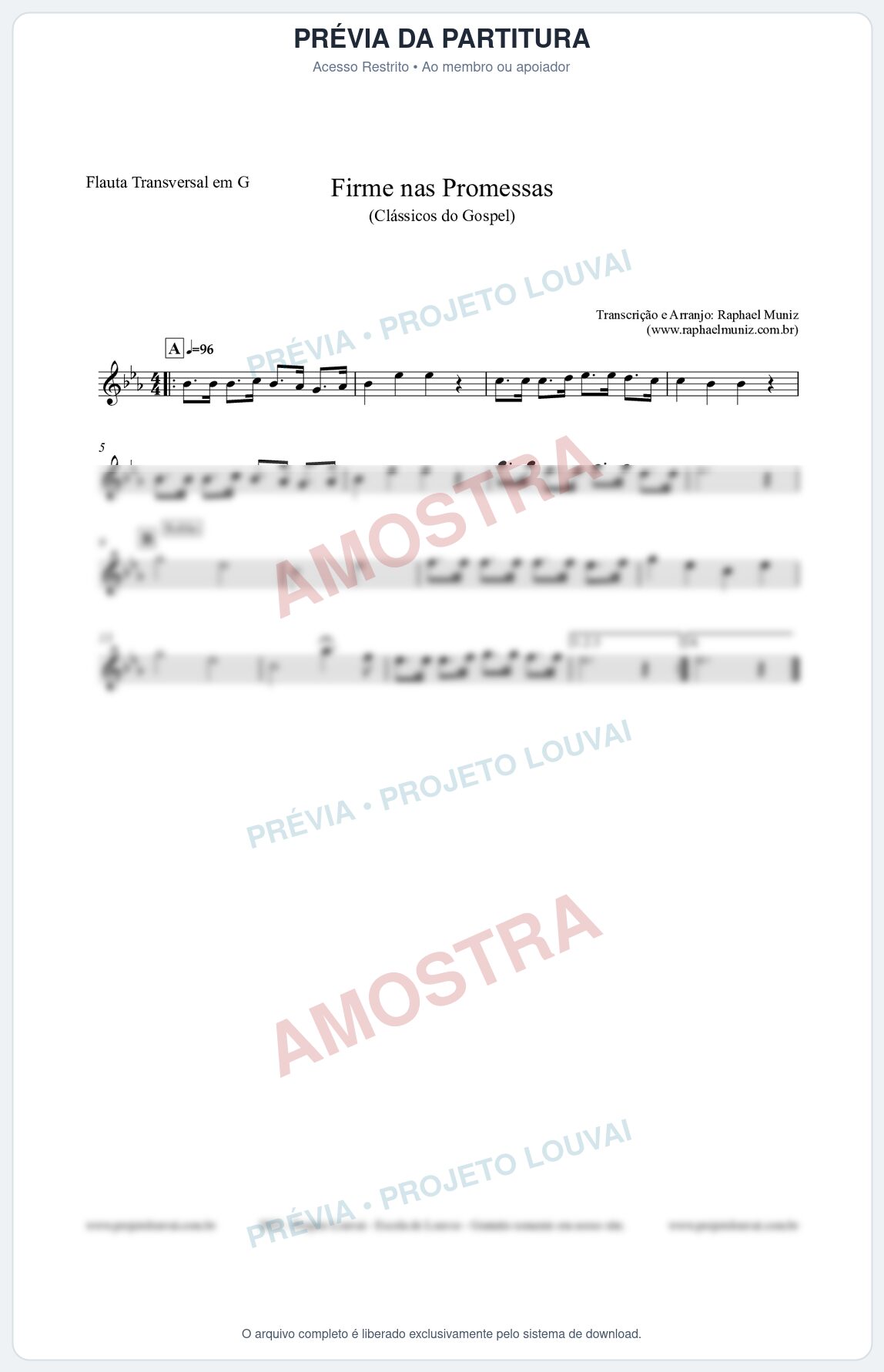 Prévia protegida da primeira página da partitura Partitura para Flauta Transversal em G - Firme nas Promessas - Harpa Cristã nº107 - Clássicos do Gospel