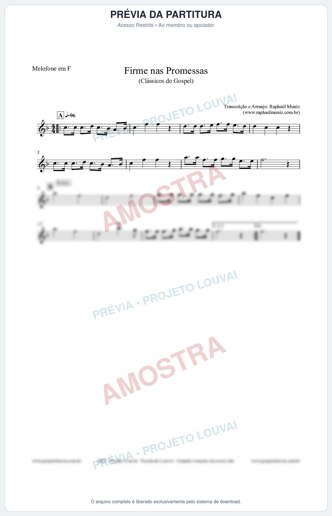 Prévia protegida da primeira página da partitura Partitura para Melofone em F - Firme nas Promessas - Harpa Cristã nº107 - Clássicos do Gospel
