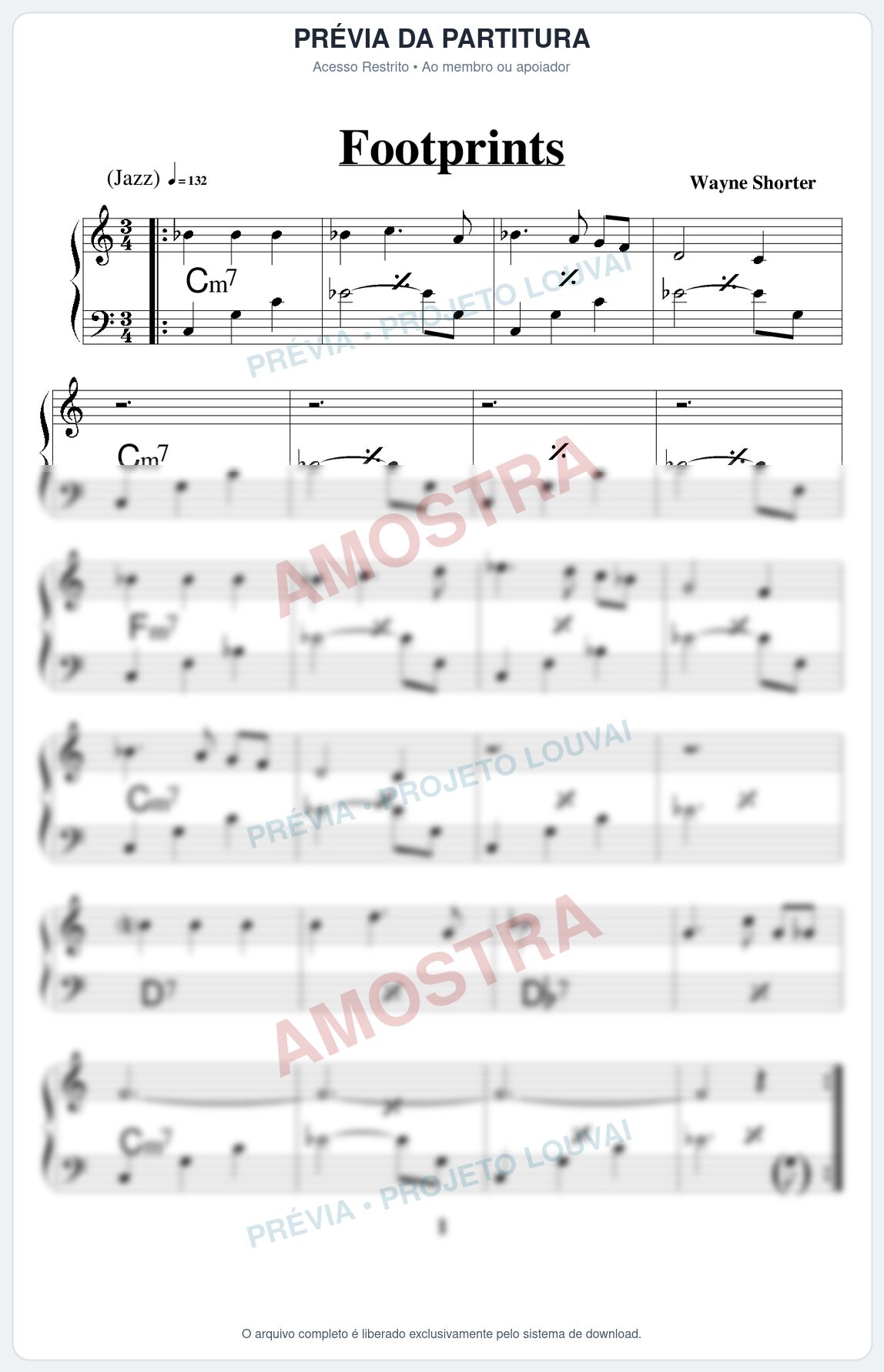 Prévia protegida da primeira página da partitura Partitura para Trompete Piccolo em Sib - Footprints - Real Book de Jazz