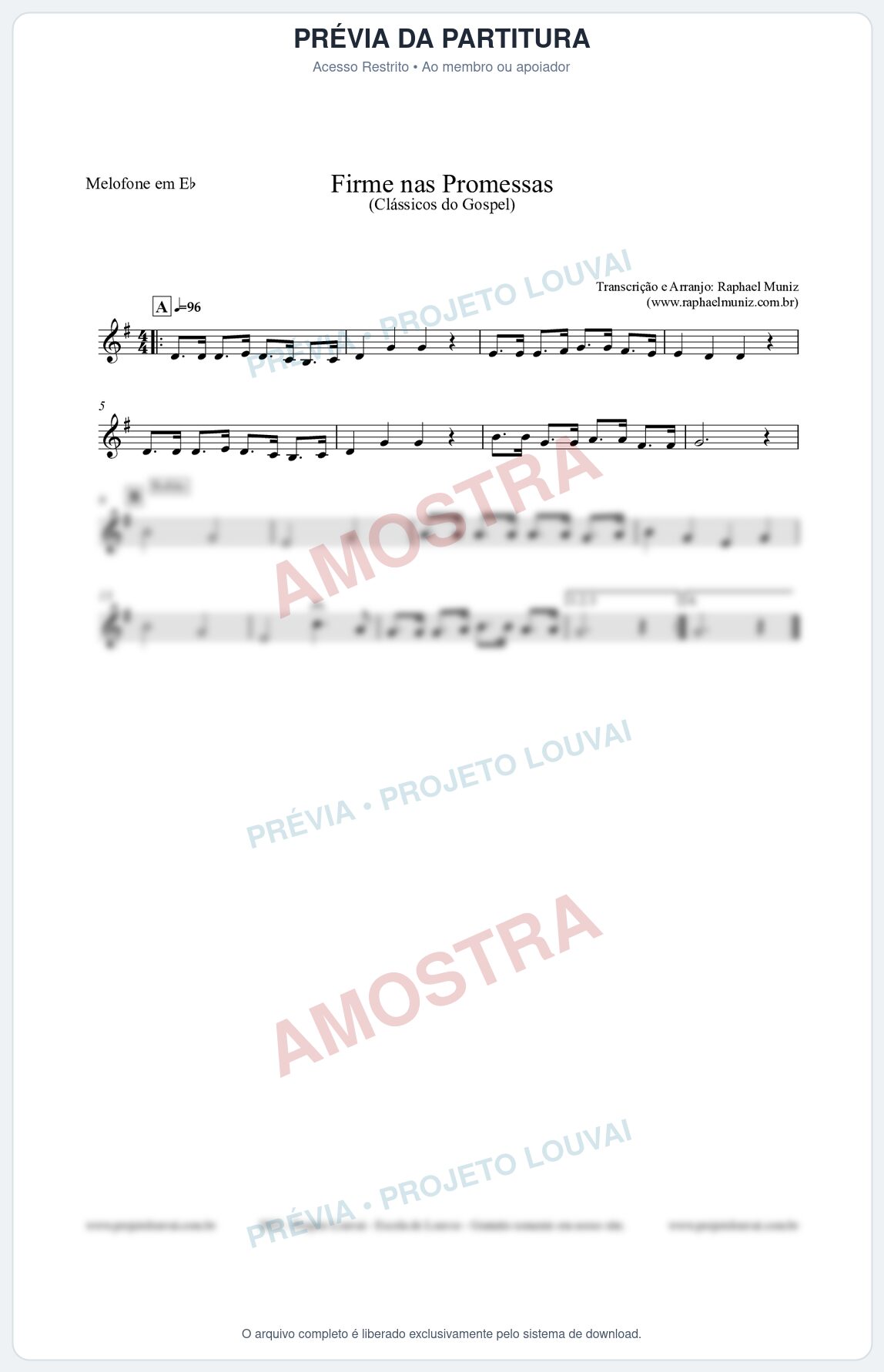 Prévia protegida da primeira página da partitura Partitura para Melofone em Eb - Firme nas Promessas - Harpa Cristã nº107 - Clássicos do Gospel