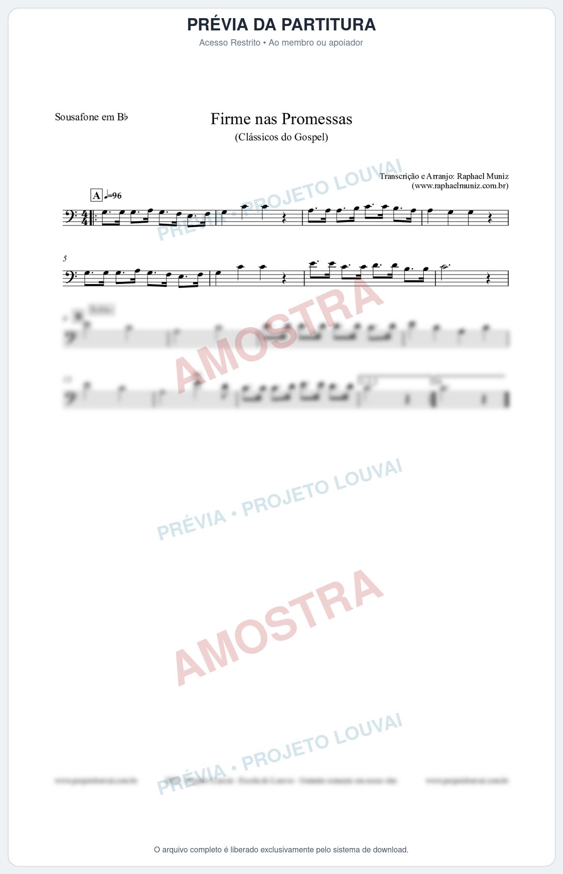 Prévia protegida da primeira página da partitura Partitura para Sousafone em Bb - Firme nas Promessas - Harpa Cristã nº107 - Clássicos do Gospel