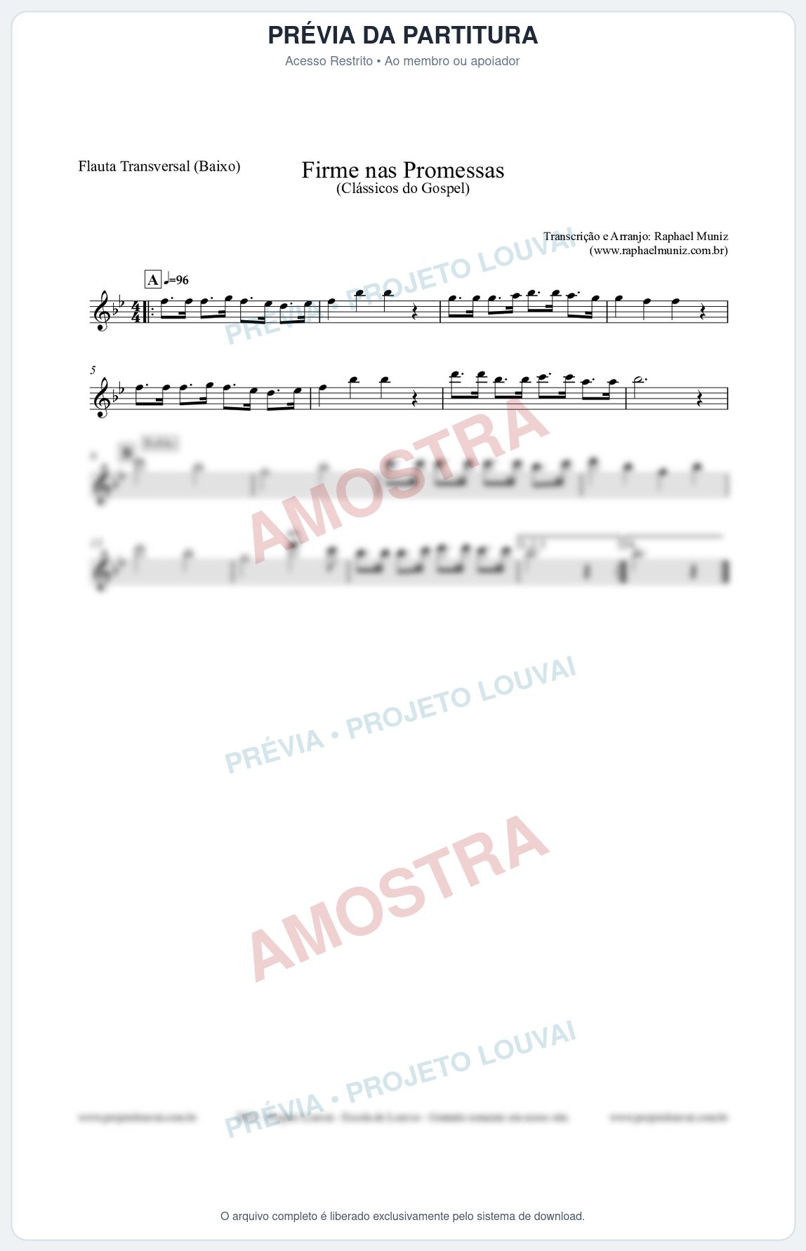 Prévia protegida da primeira página da partitura Partitura para Flauta Transversal (Baixo) - Firme nas Promessas - Harpa Cristã nº107 - Clássicos do Gospel