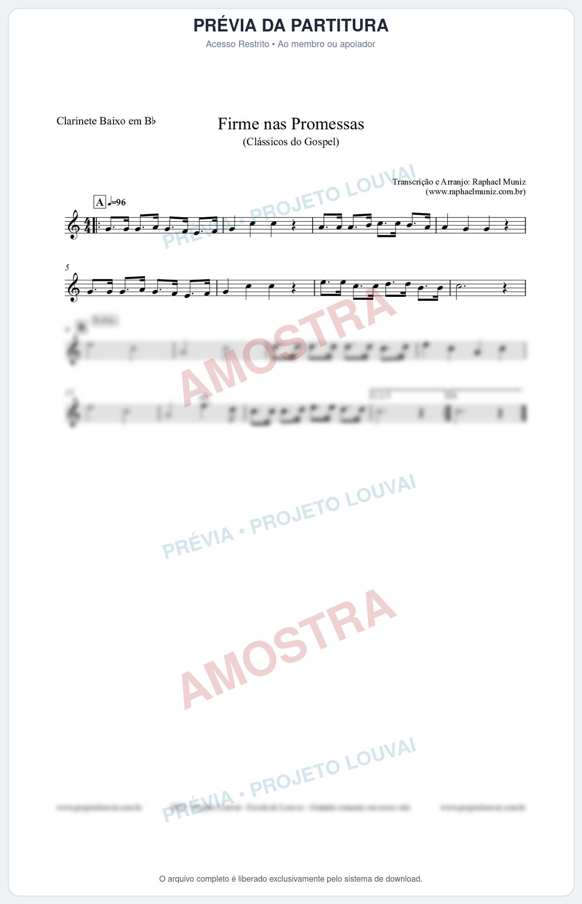 Prévia protegida da primeira página da partitura Partitura para Clarinete Baixo em Bb - Firme nas Promessas - Harpa Cristã nº107 - Clássicos do Gospel