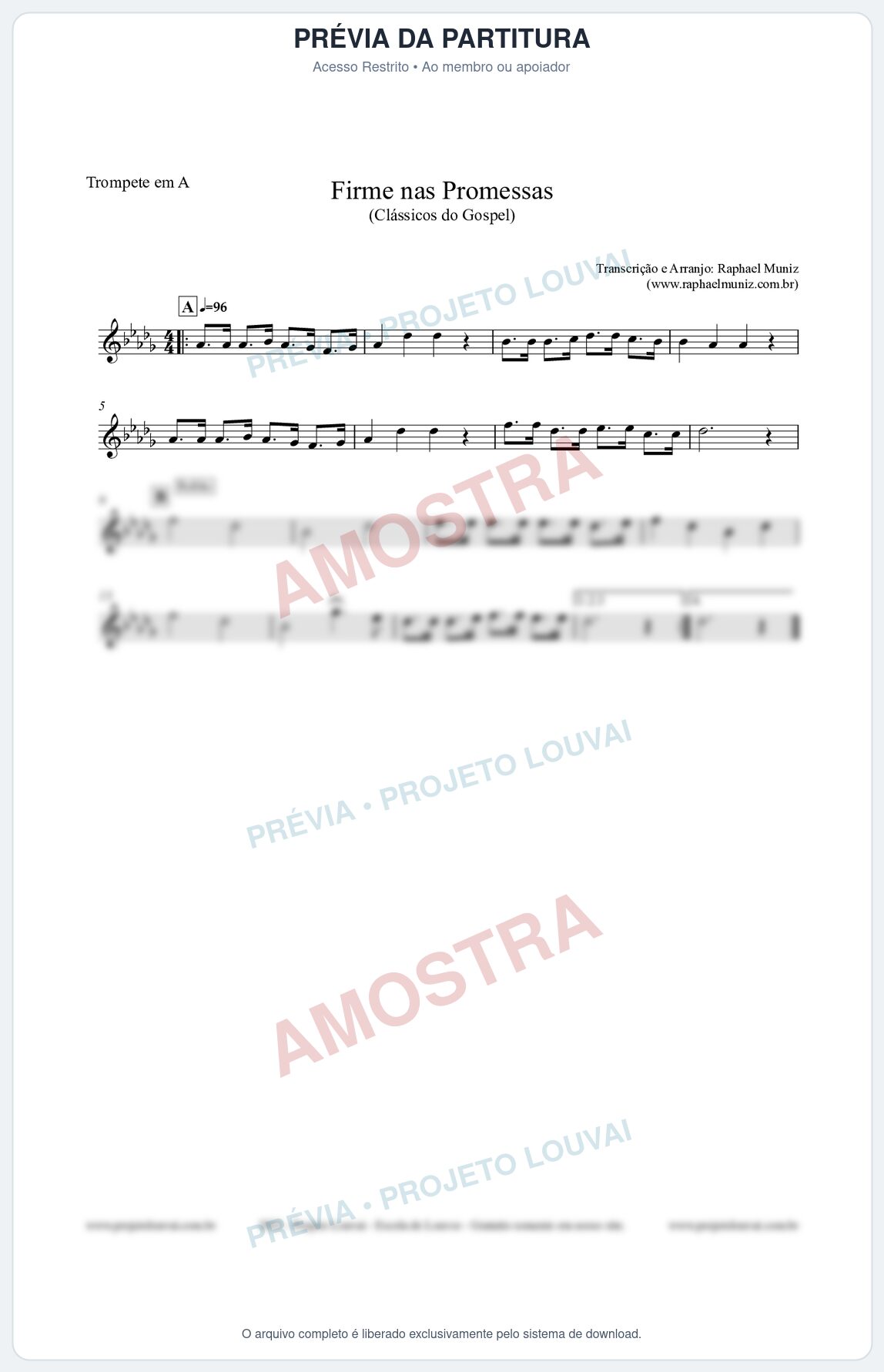 Prévia protegida da primeira página da partitura Partitura para Trompete em A - Firme nas Promessas - Harpa Cristã nº107 - Clássicos do Gospel