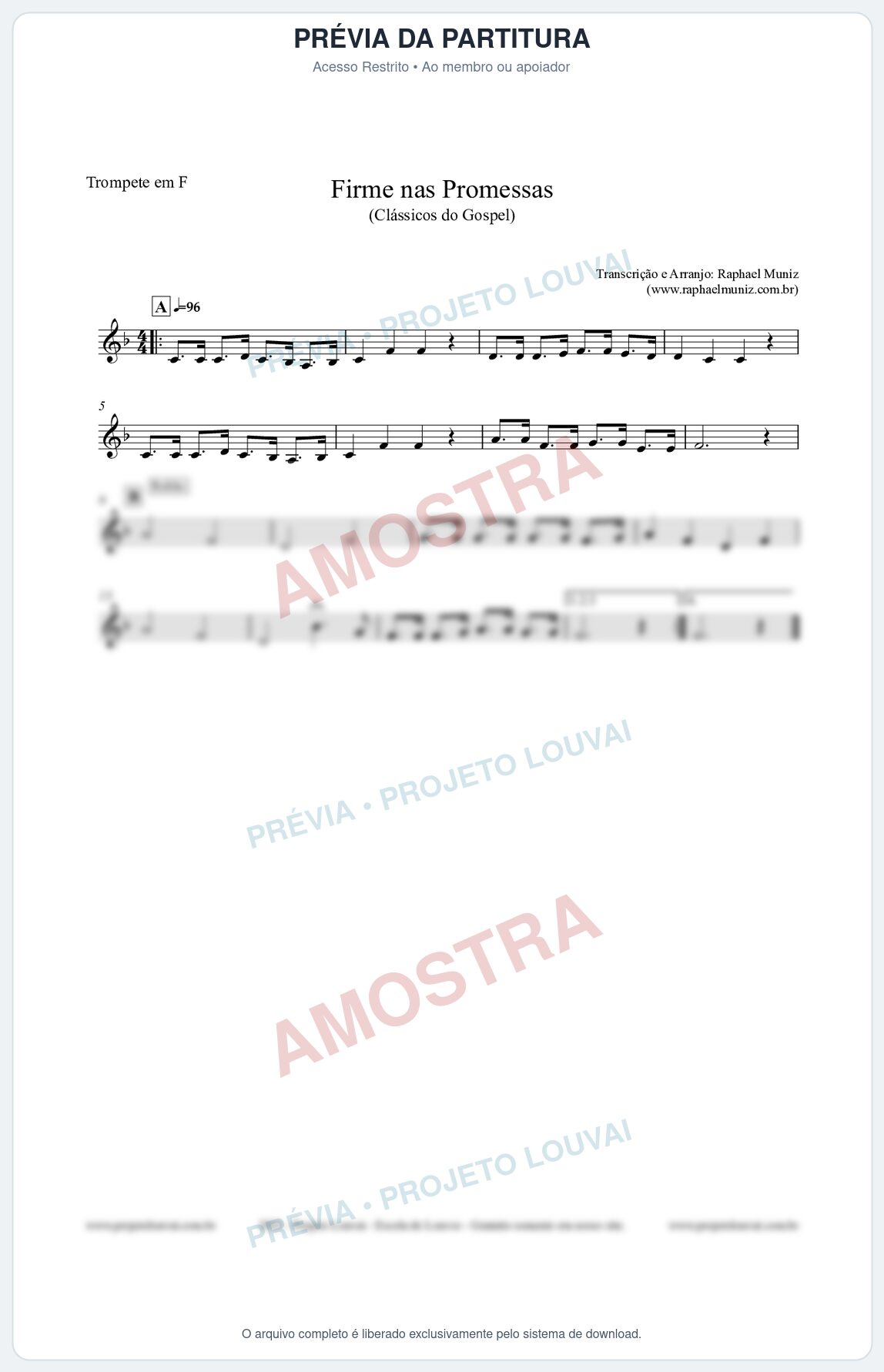Prévia protegida da primeira página da partitura Partitura para Trompete em F - Firme nas Promessas - Harpa Cristã nº107 - Clássicos do Gospel