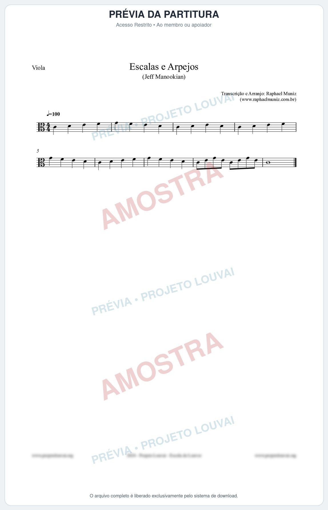 Prévia protegida da primeira página da partitura Partitura para Viola - Escalas e Arpejos - Jeff Manookian