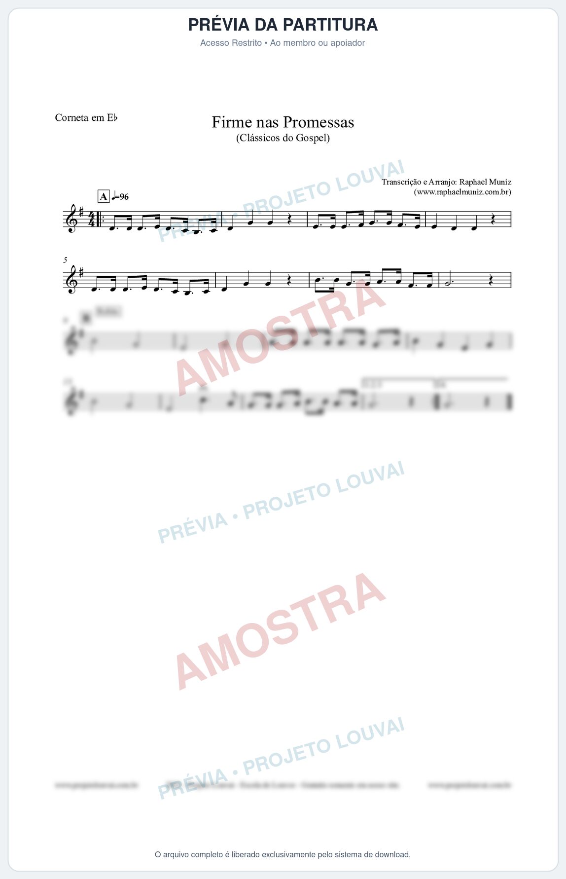 Prévia protegida da primeira página da partitura Partitura para Corneta em Eb - Firme nas Promessas - Harpa Cristã nº107 - Clássicos do Gospel