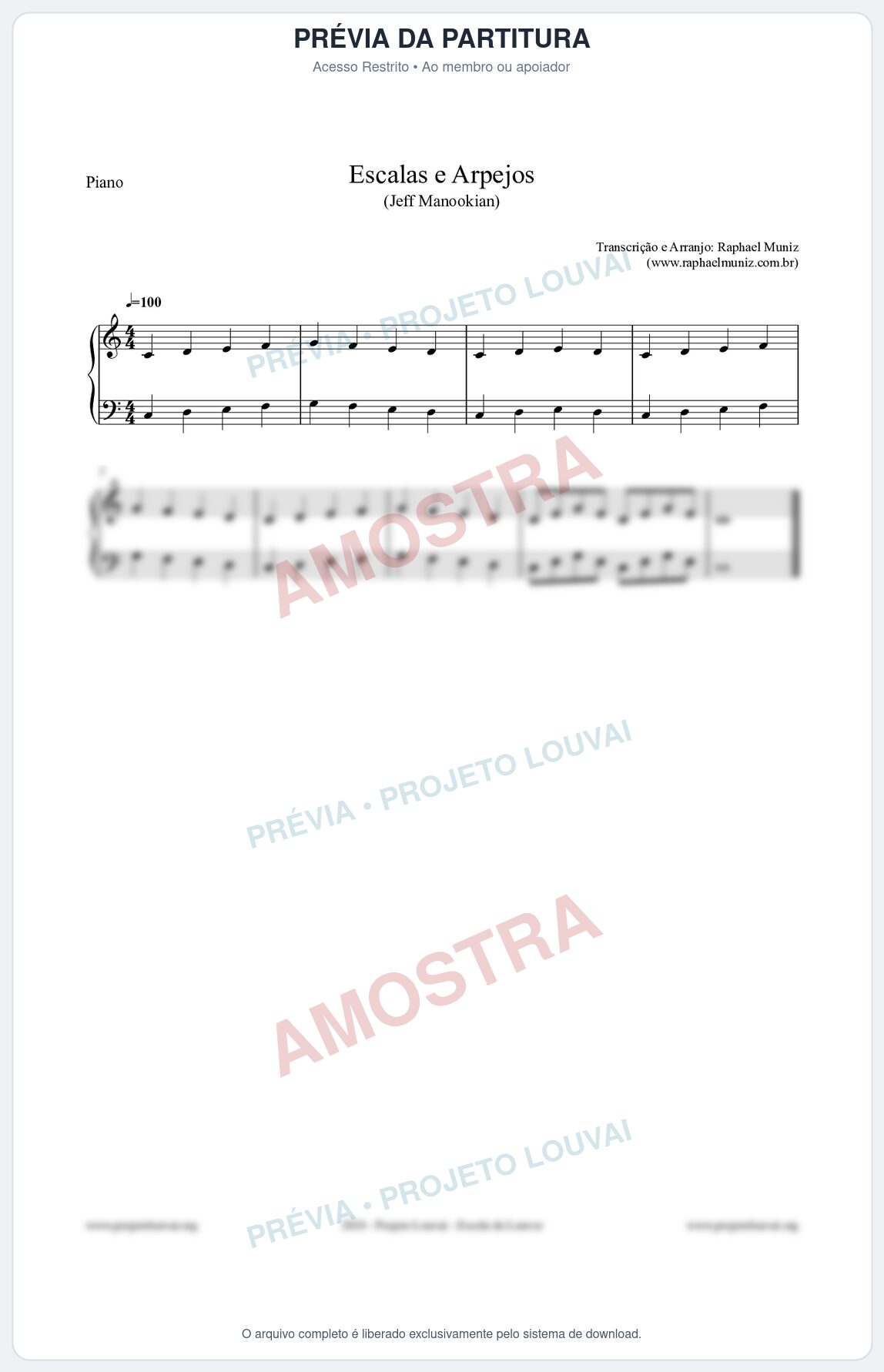 Prévia protegida da primeira página da partitura Partitura para Piano - Escalas e Arpejos - Jeff Manookian