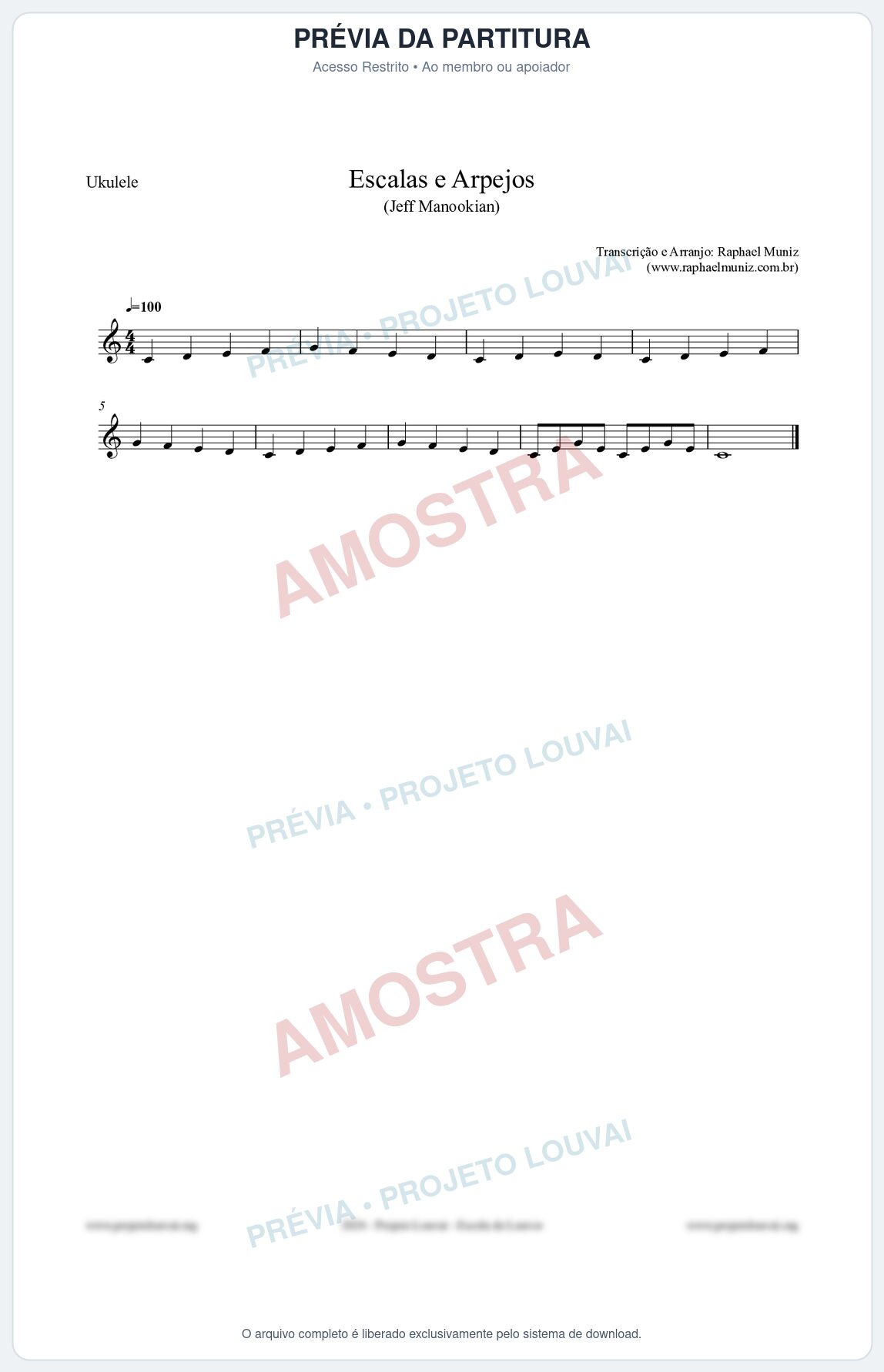 Prévia protegida da primeira página da partitura Partitura para Ukulele - Escalas e Arpejos - Jeff Manookian