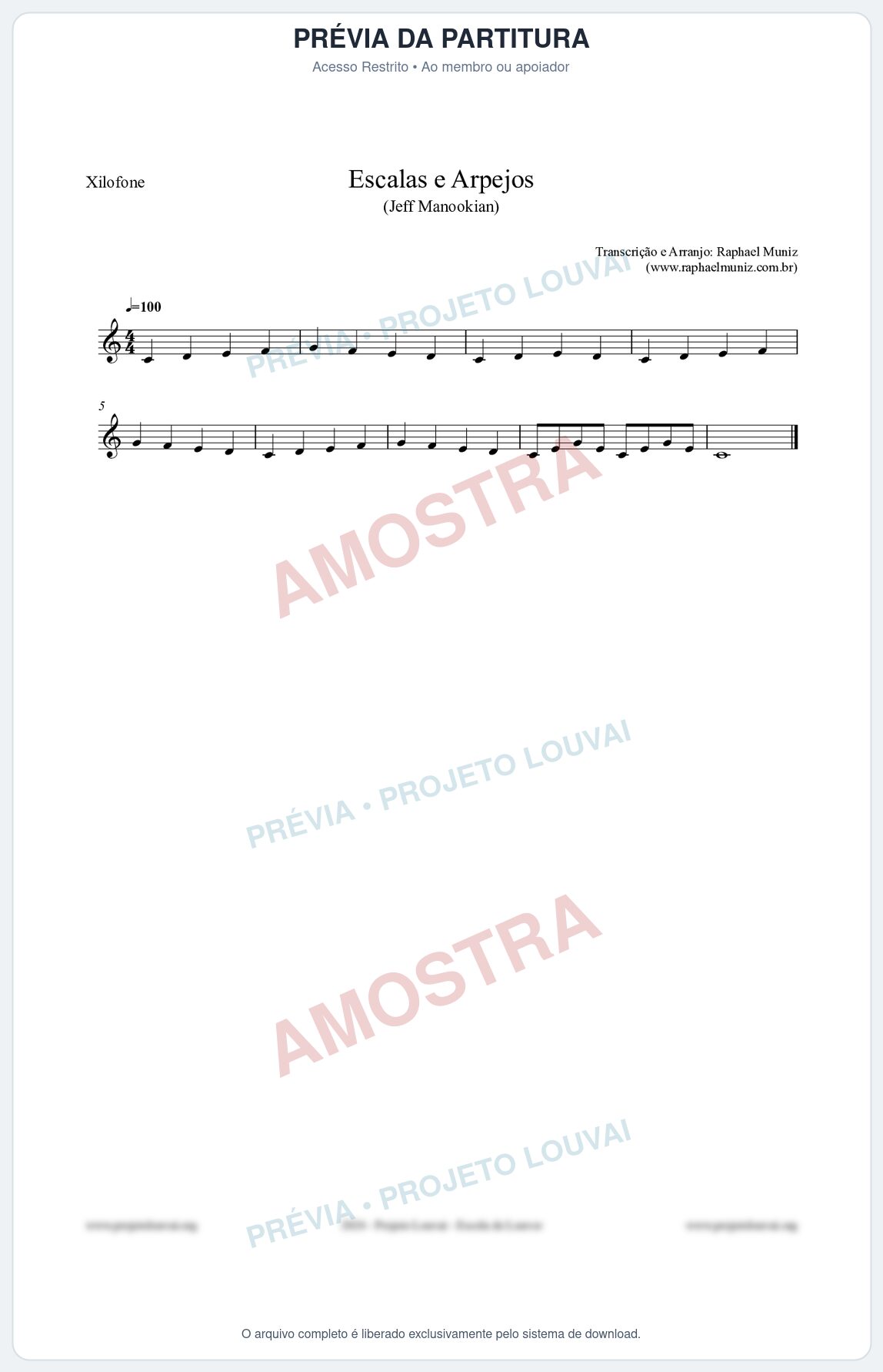 Prévia protegida da primeira página da partitura Partitura para Xilofone - Escalas e Arpejos - Jeff Manookian